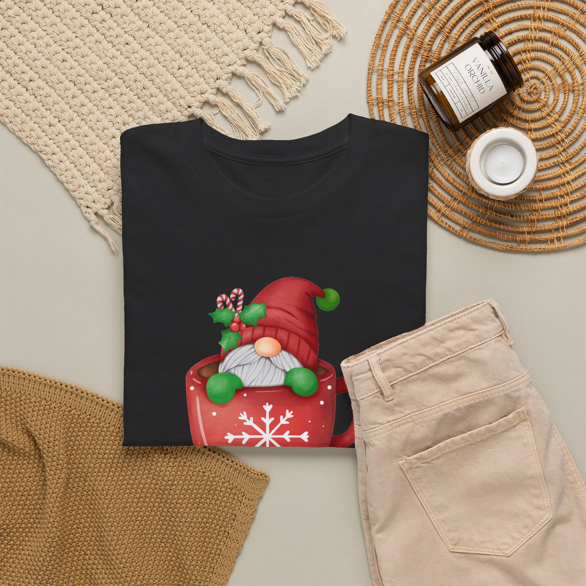 Merry Christmas Gnome in Mug Graphic T-Shirt
