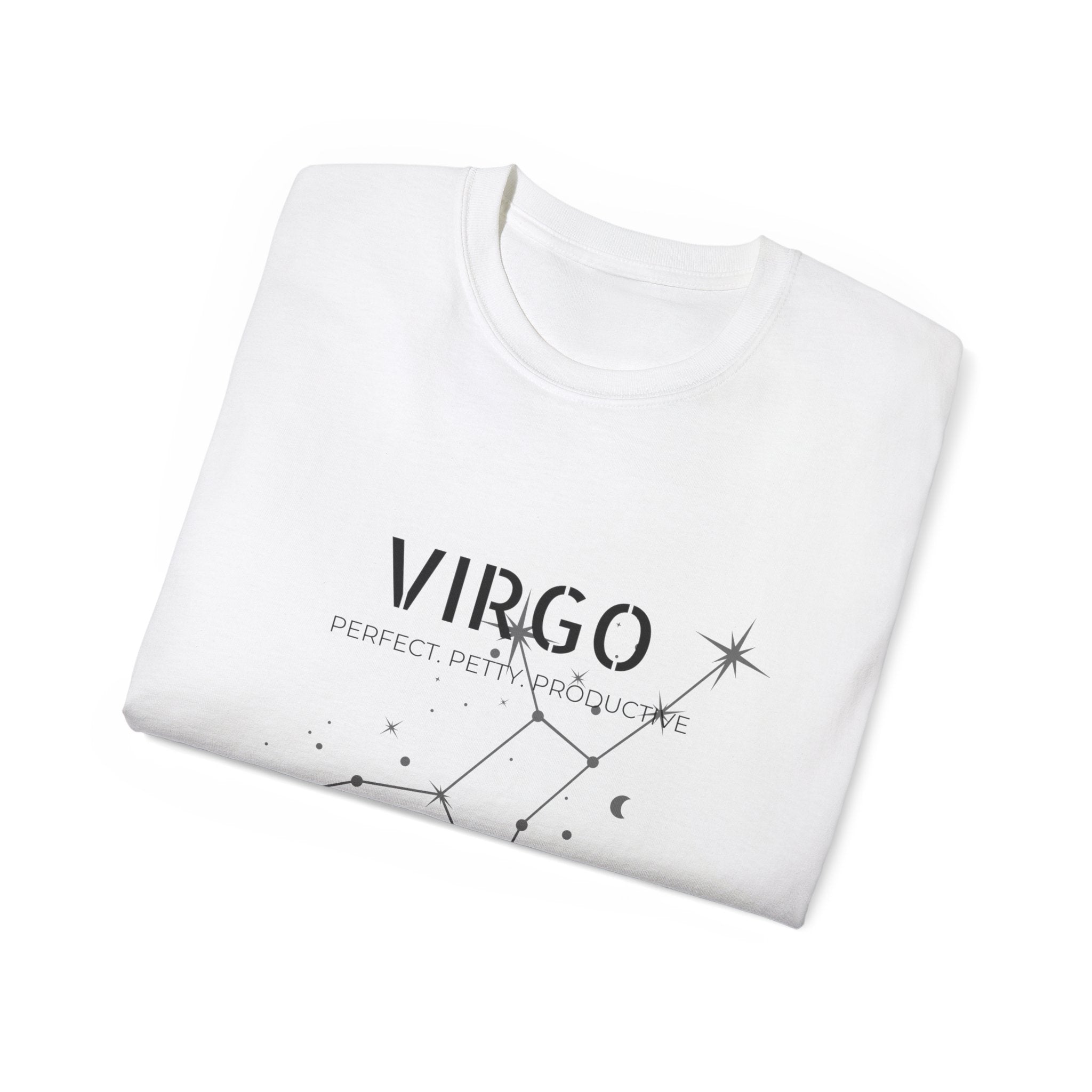 Virgo Constellation T‑Shirt — Virgo Zodiac Tee with 'Perfectly Imperfect' Script