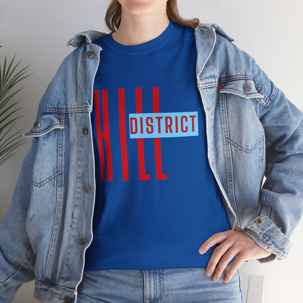 Hill District T-Shirt — Retro Red & Blue 'DISTRICT' Graphic Tee