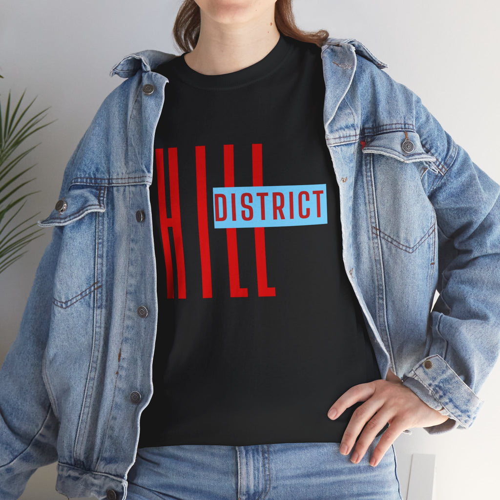 Hill District T-Shirt — Retro Red & Blue 'DISTRICT' Graphic Tee