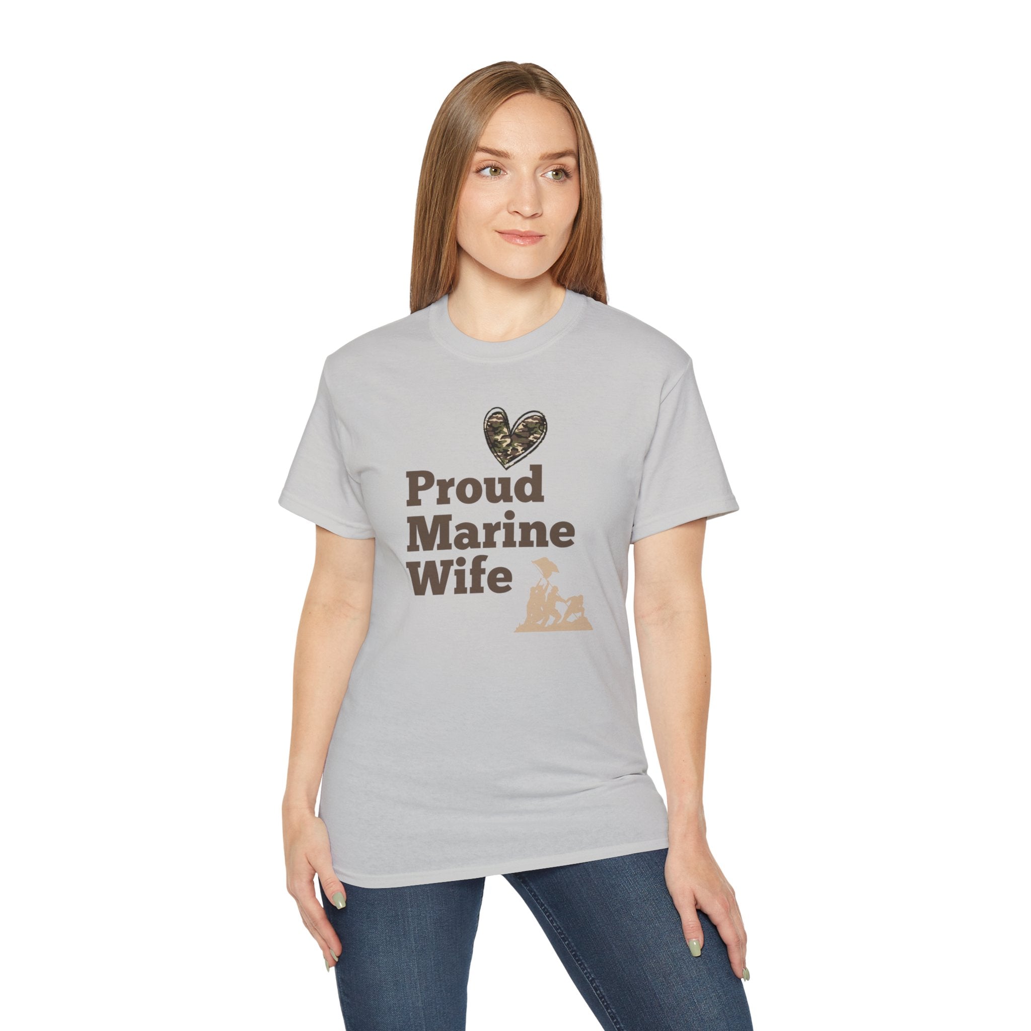 Proud Marine Wife T-Shirt — Camouflage Heart & Marine Family Tee