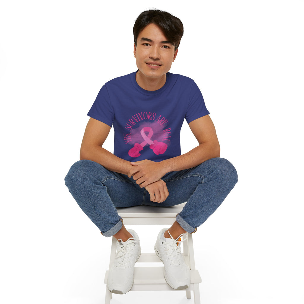 Breast Cancer Survivors Are Real T-Shirt — Pink Ribbon Boxing Gloves Tee