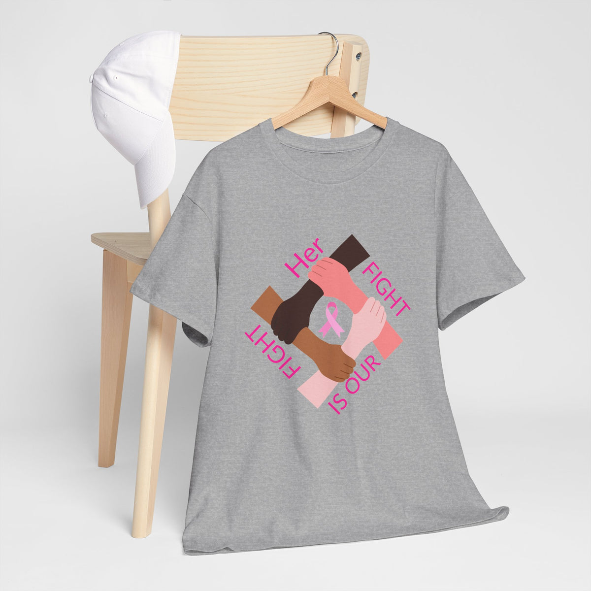 Breast Cancer Awareness Tee —Front of Tee “Our Fight Is Her Fight” and Back of Tee-Pink Ribbon "Sisters in The Fight" Support Shirt