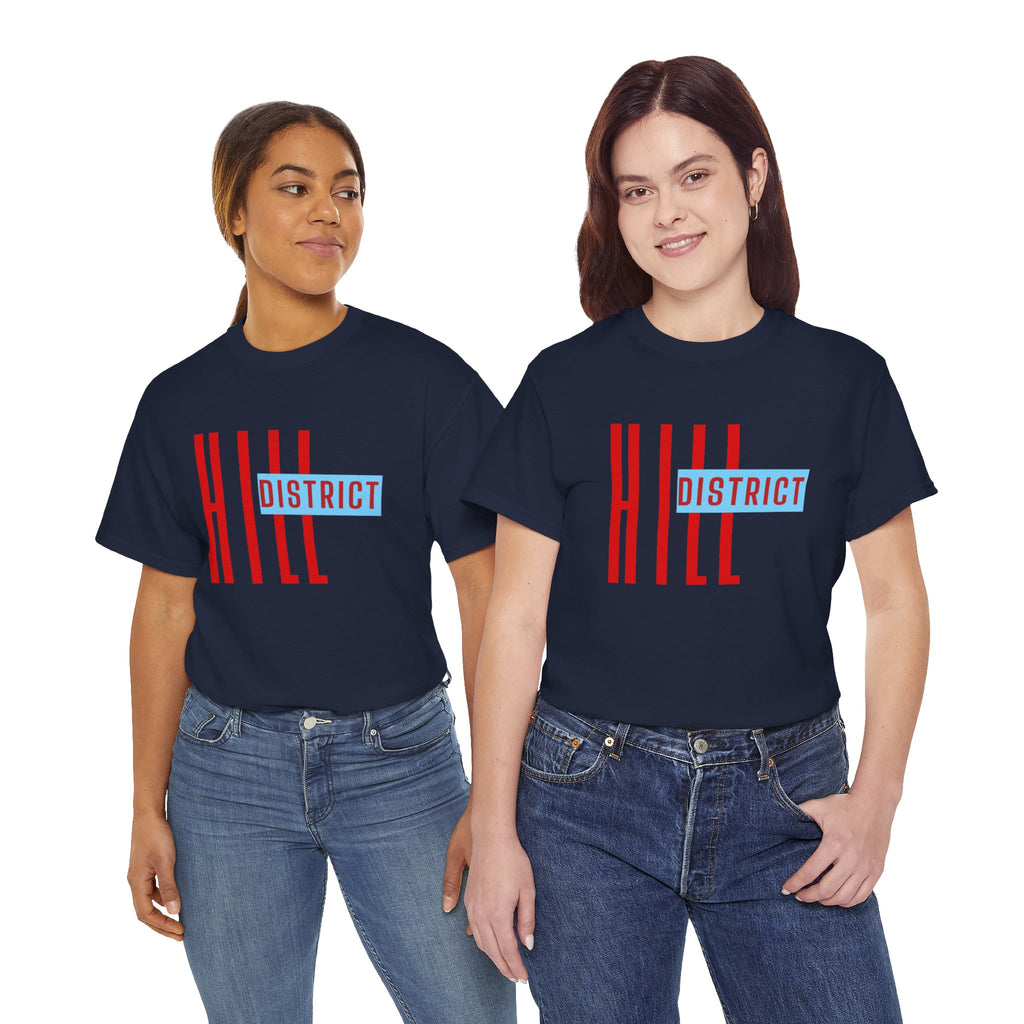 Hill District T-Shirt — Retro Red & Blue 'DISTRICT' Graphic Tee