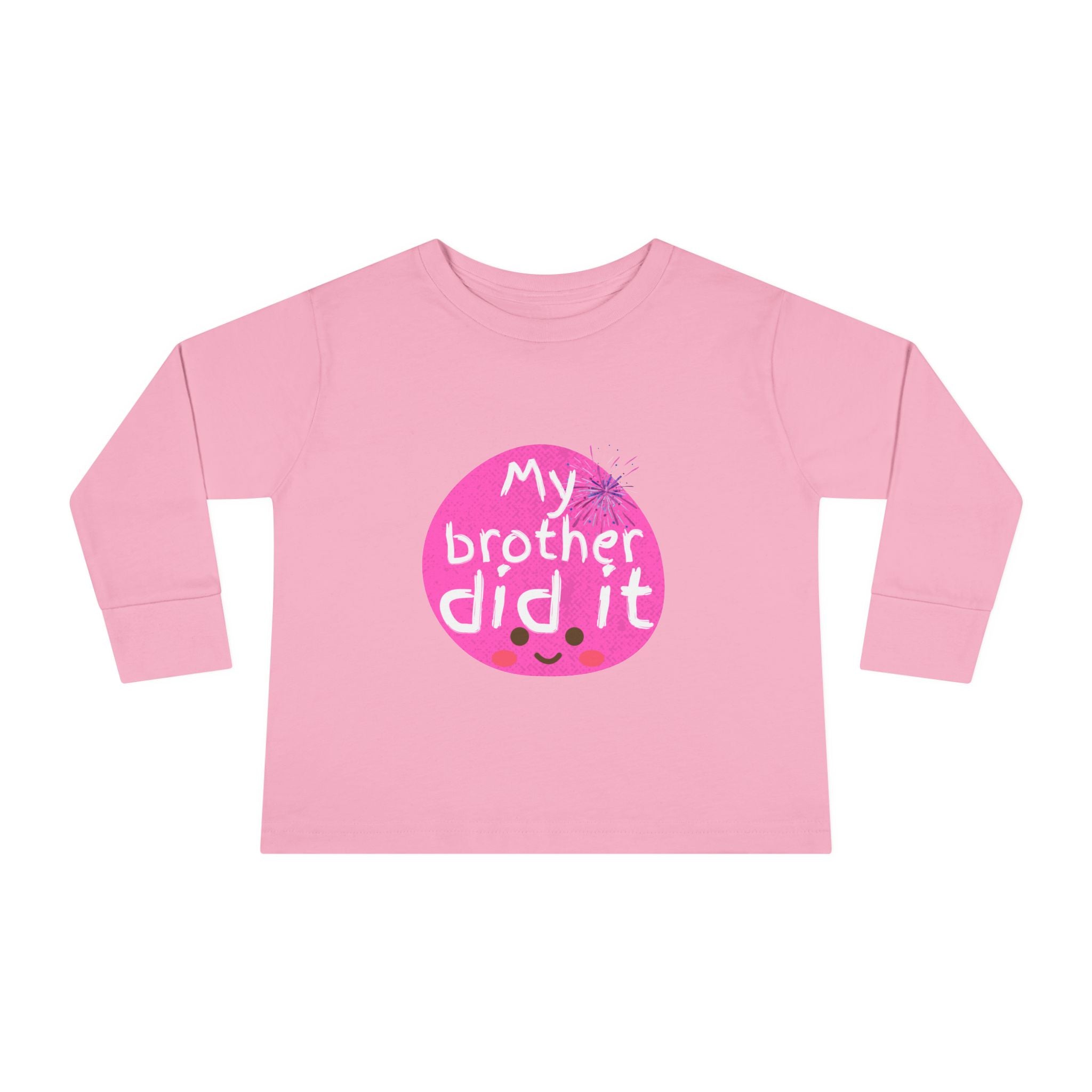 Toddler Long Sleeve Tee — "My Brother Did It" Cute Pink Kids Shirt