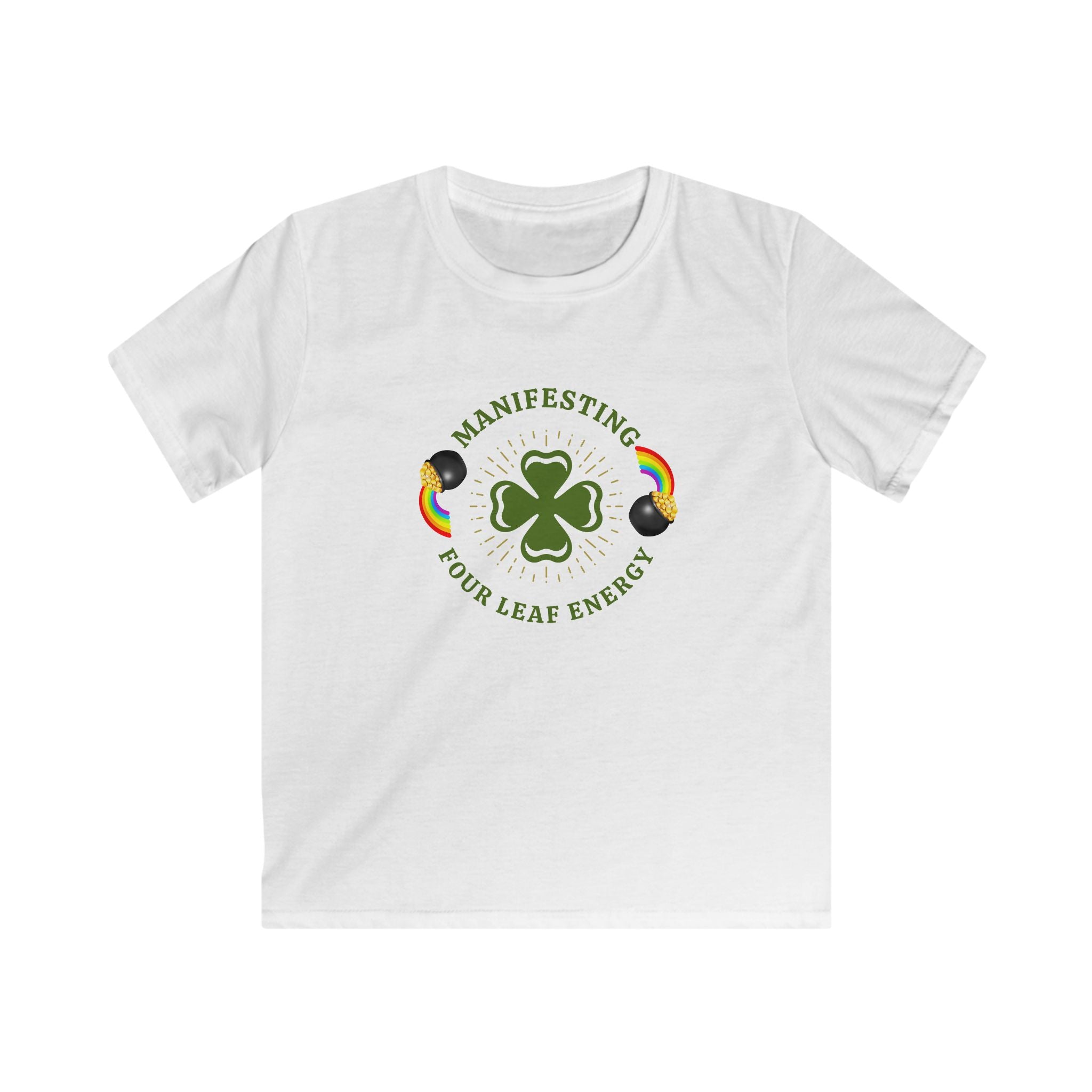 Kids Tee — "Manifesting Four Leaf Energy" Shamrock St. Patrick’s Day Shirt