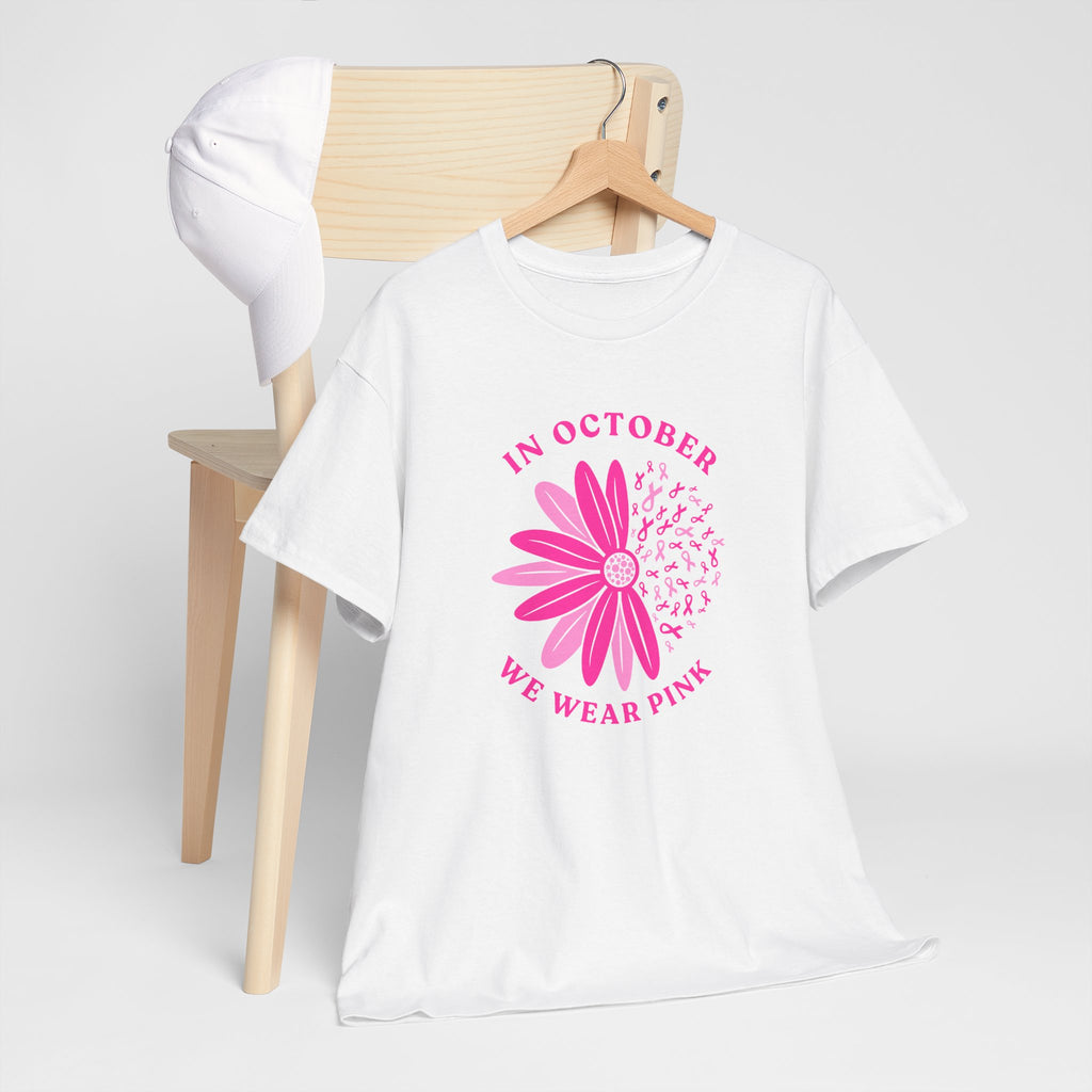 Breast Cancer Awareness Tee — "In October We Wear Pink" Floral Design