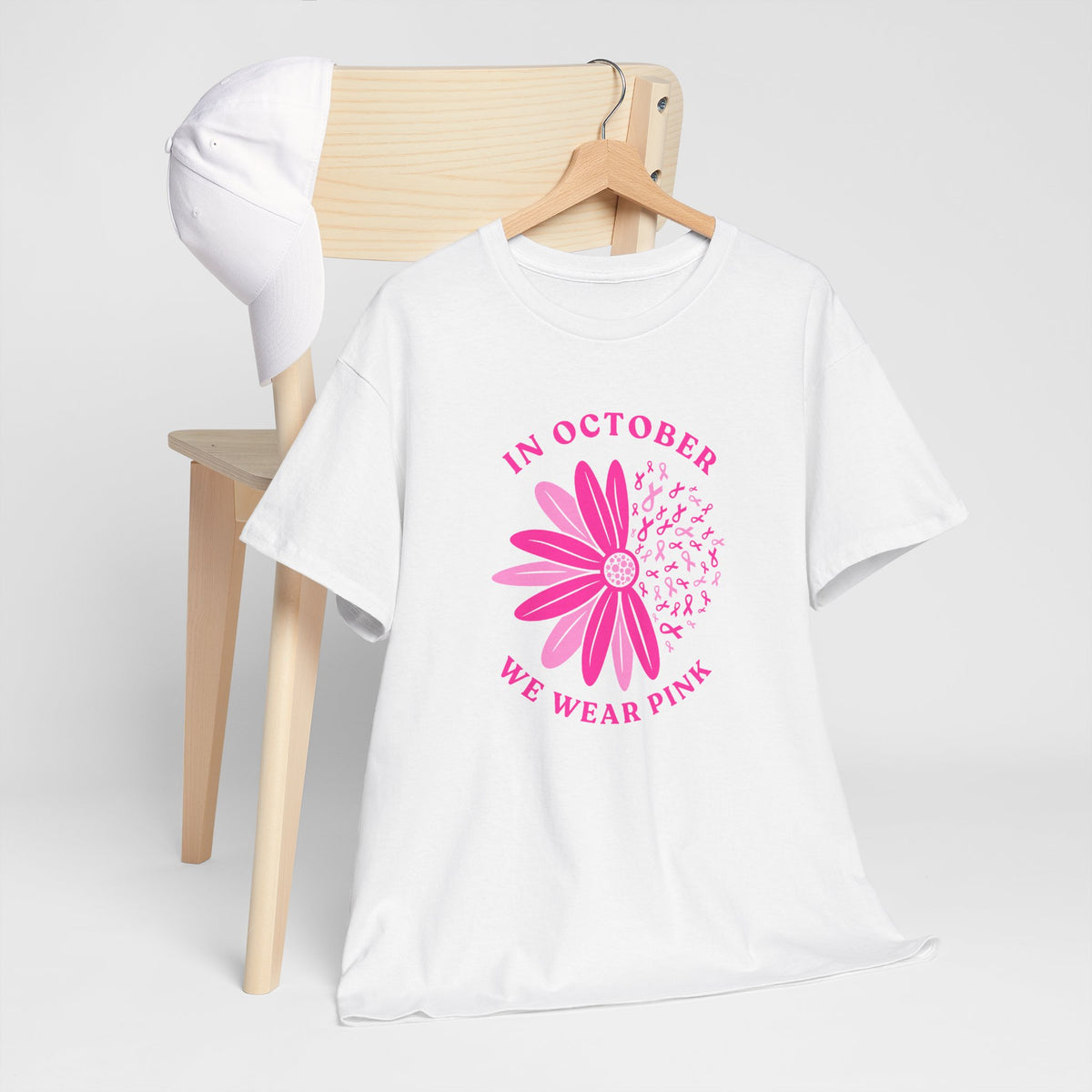 Breast Cancer Awareness Tee — "In October We Wear Pink" Floral Design