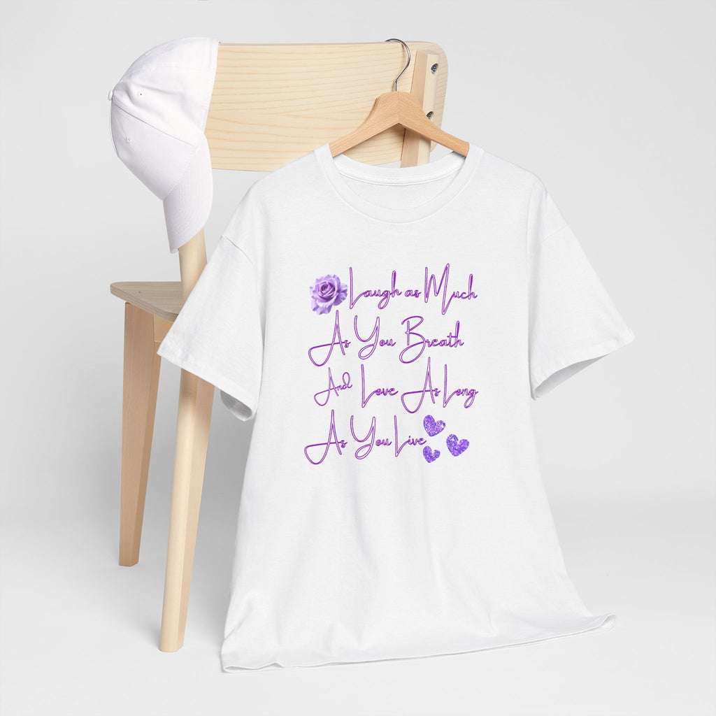 Inspirational Script Tee — "Breathe, Believe, Love" Purple Handwritten Design