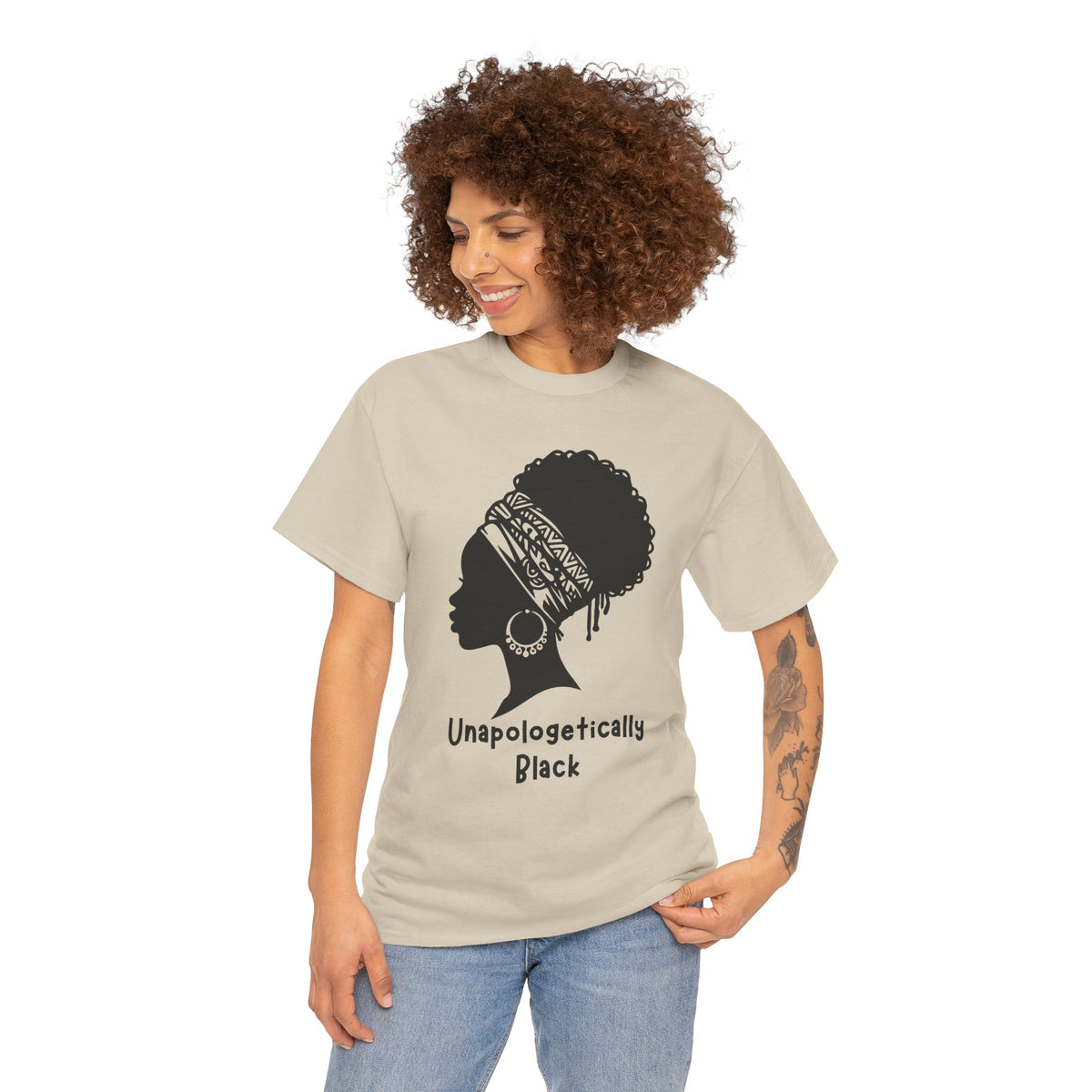Meditative Woman Line Art Tee – "Unapologetically Black" Cotton T‑Shirt