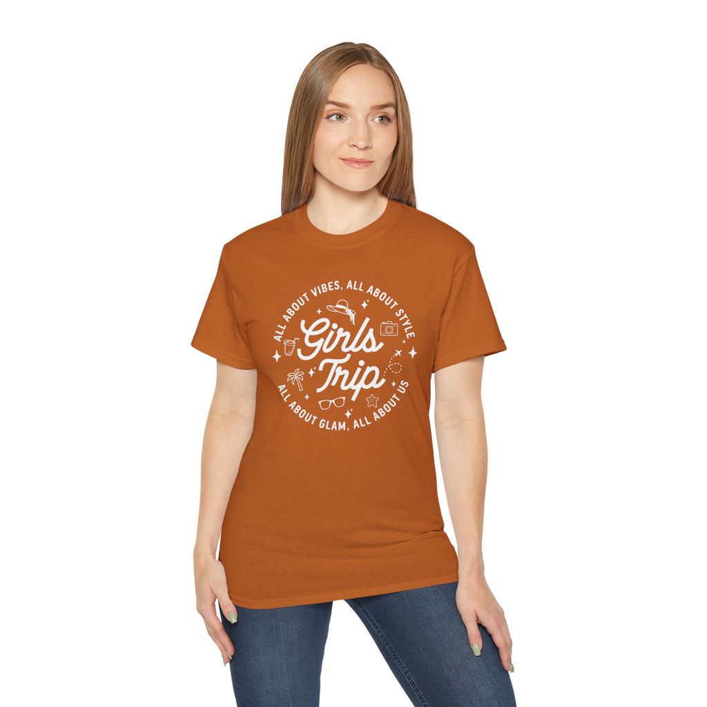 Girls Trip T-Shirt — 'All About Vibes, All About Style' Graphic Tee for Bachelorette & Vacation