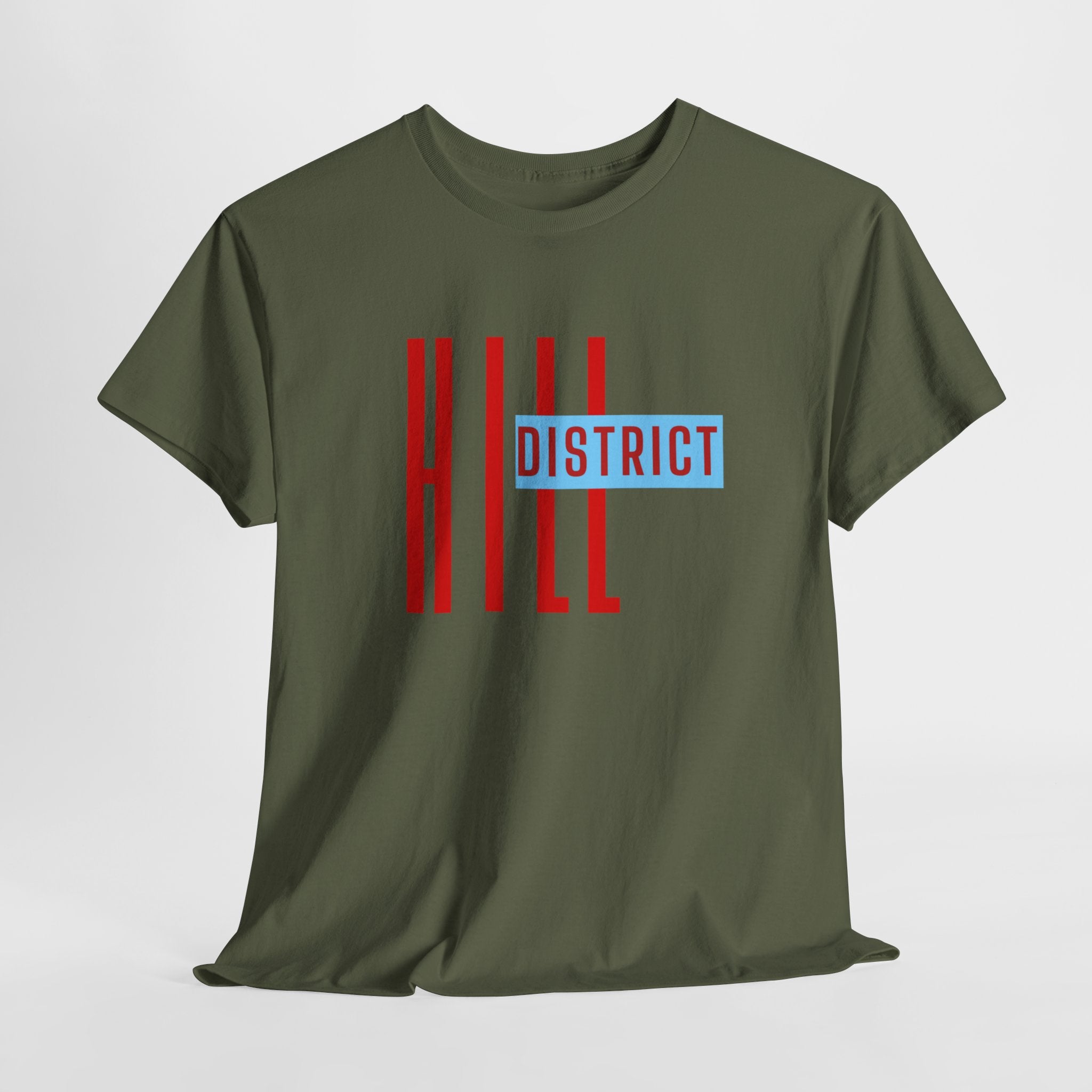 Hill District T-Shirt — Retro Red & Blue 'DISTRICT' Graphic Tee