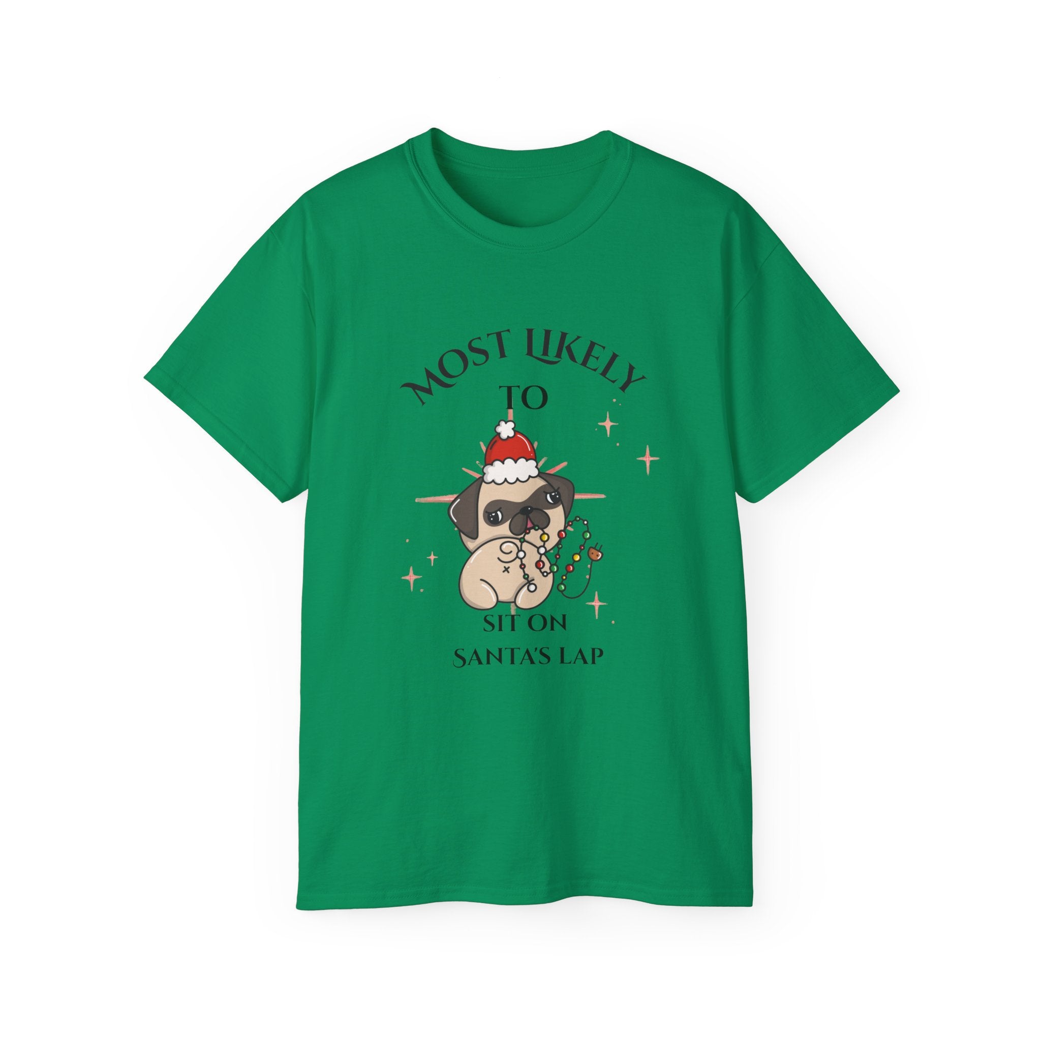 Most Likely to Sit on Santa's Lap, Cute Christmas Dog Tee - Holiday Gift, Dog Lover Shirt, Funny Xmas Apparel, Unisex Christmas Top