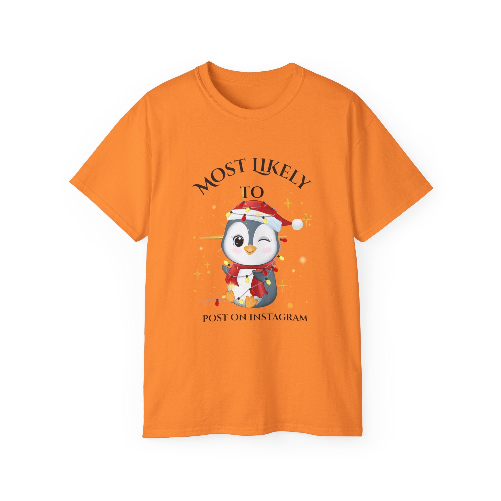 Most Likely To Post on Instagram Unisex Ultra Cotton Tee, Cute Penguin Shirt, Social Media Humor T-Shirt, Holiday Gift, Fun Casual Wear