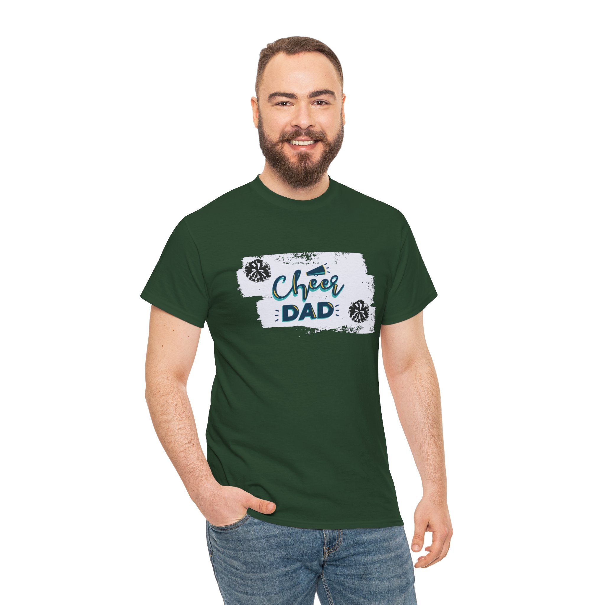 Cheer Dad T-Shirt — Cheerleading Dad Tee with Pom-Poms, Father's Day Gift