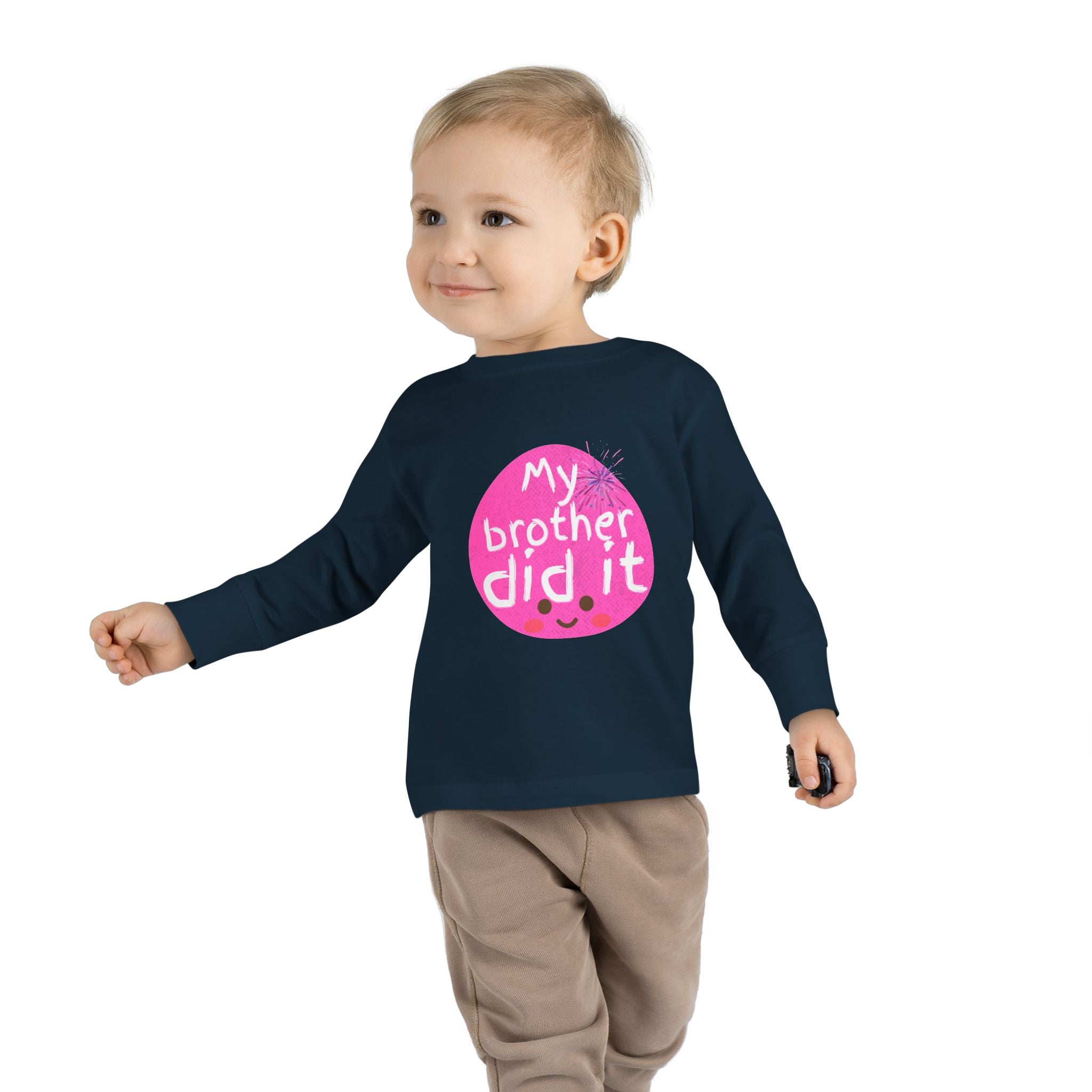 Toddler Long Sleeve Tee — "My Brother Did It" Cute Pink Kids Shirt