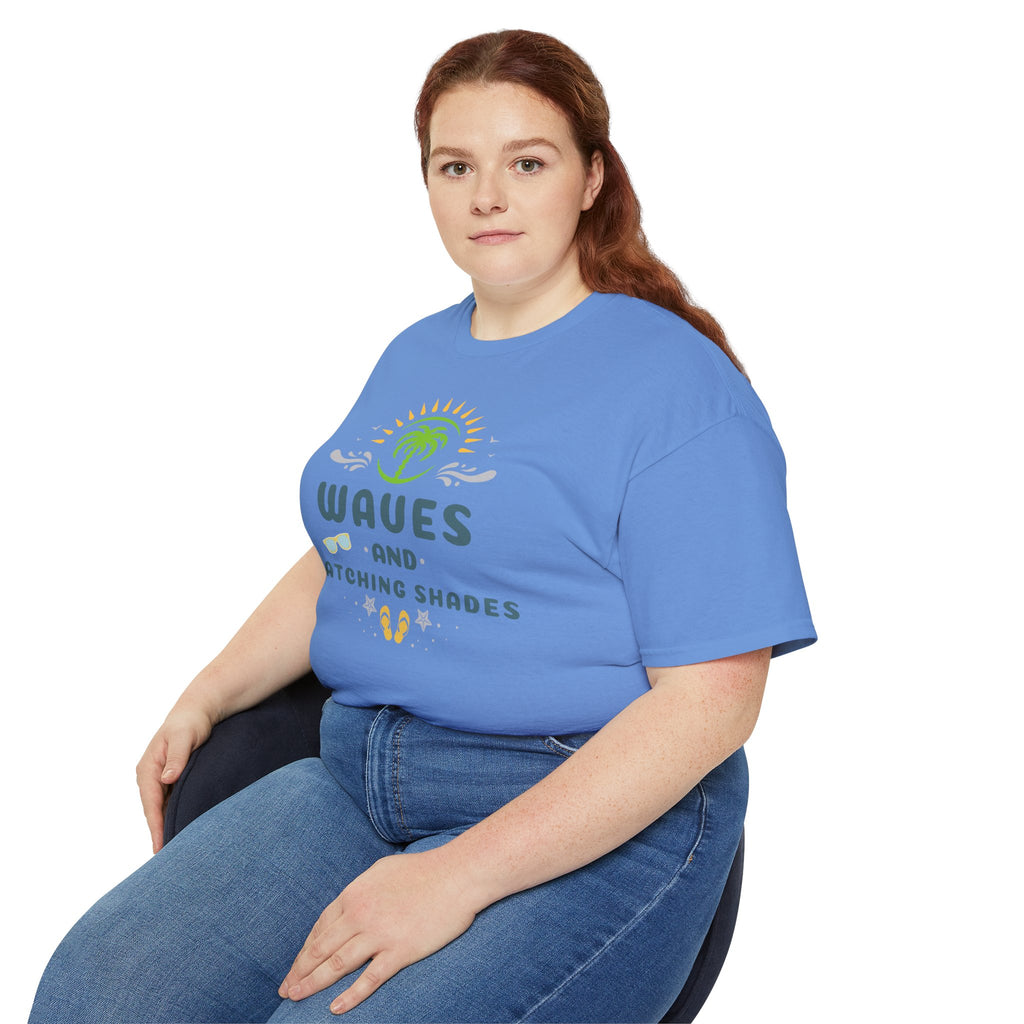 Waves and Matching Shades Tee — Retro Palm Beach Graphic T-Shirt