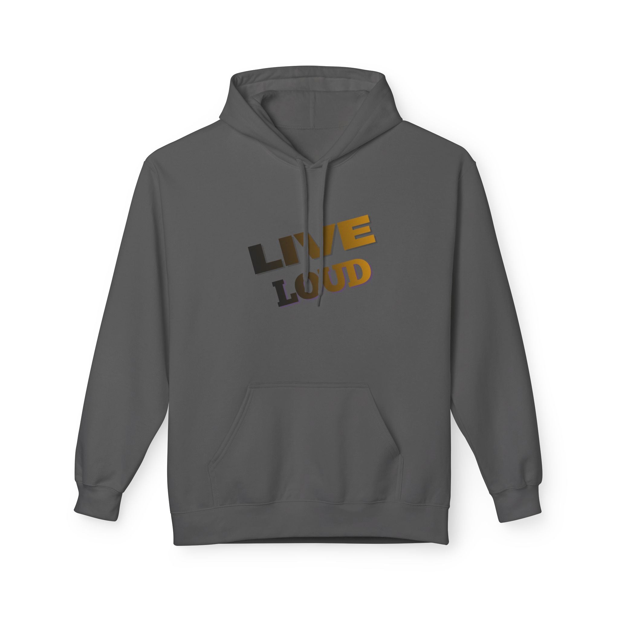 Live Loud Hoodie — Bold Diagonal Text Graphic Pullover