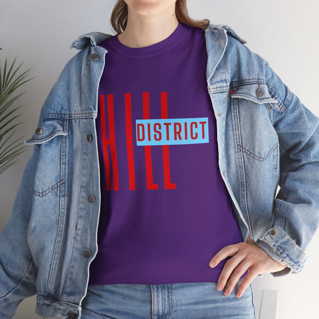 Hill District T-Shirt — Retro Red & Blue 'DISTRICT' Graphic Tee