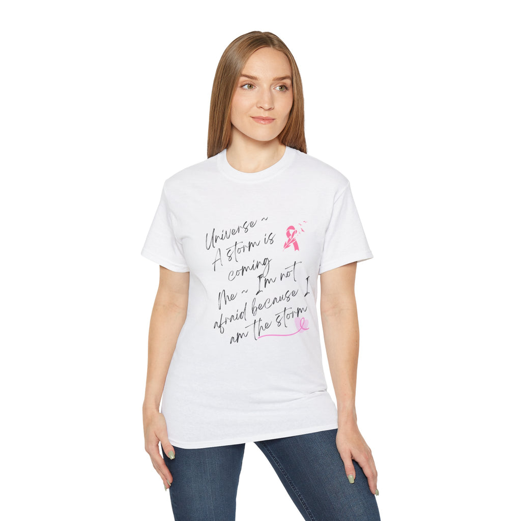 Breast Cancer Awareness Tee – "A Storm is Coming" Inspirational Cotton Shirt