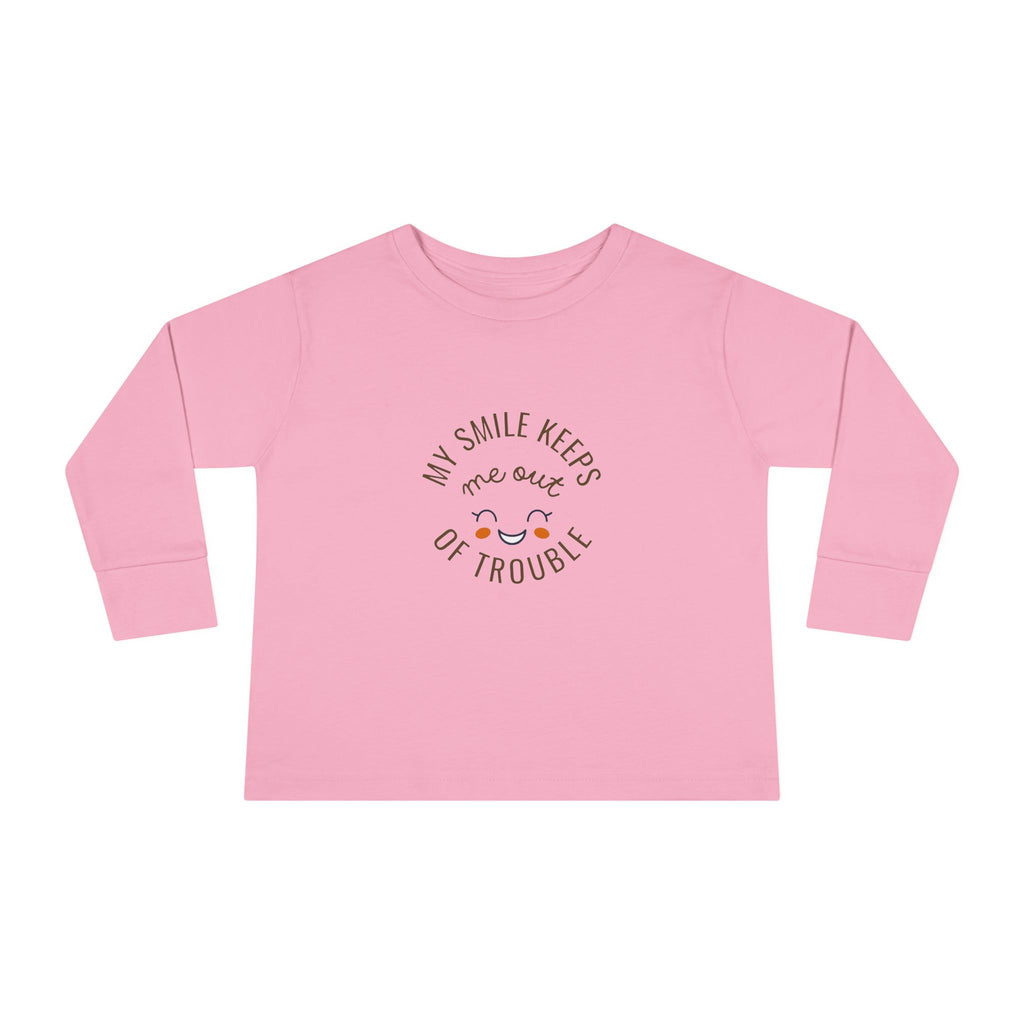 My smile keeps me out of trouble Toddler Long Sleeve Tee