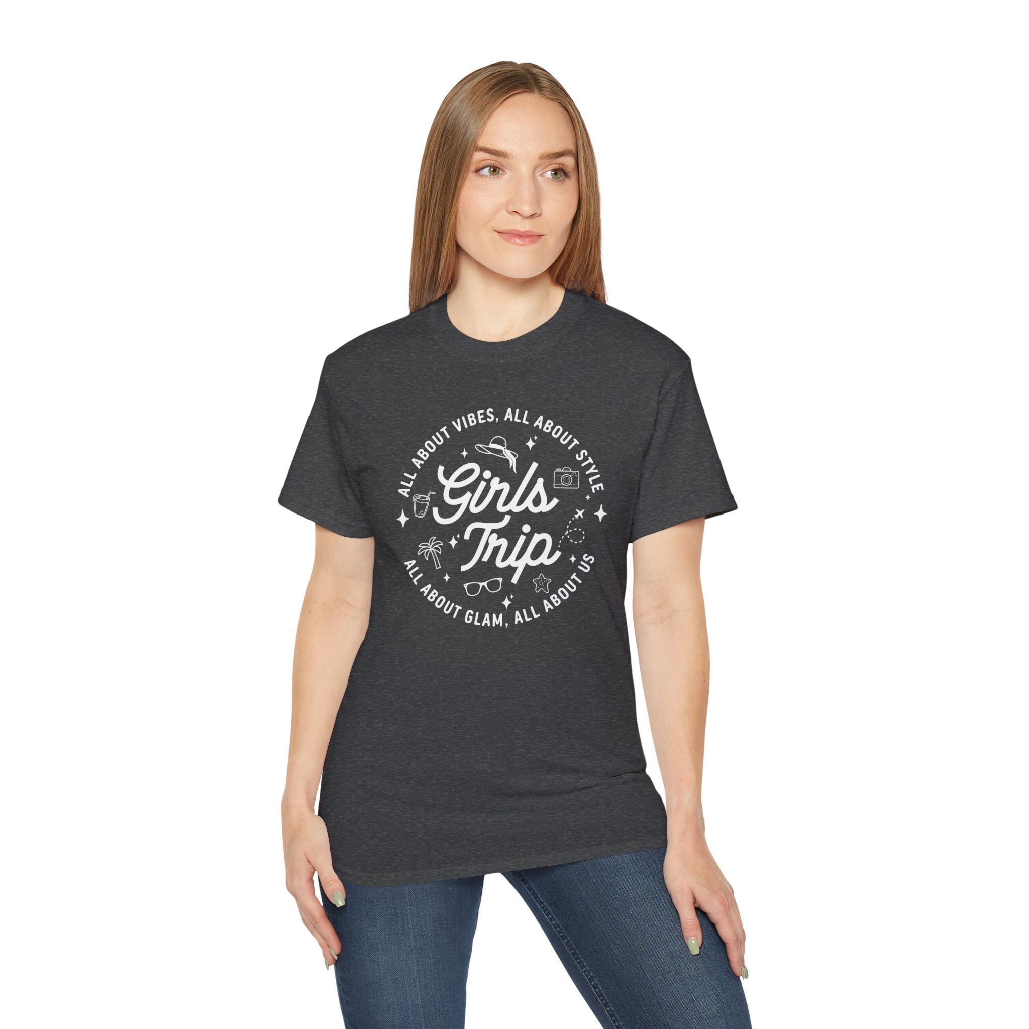Girls Trip T-Shirt — 'All About Vibes, All About Style' Graphic Tee for Bachelorette & Vacation
