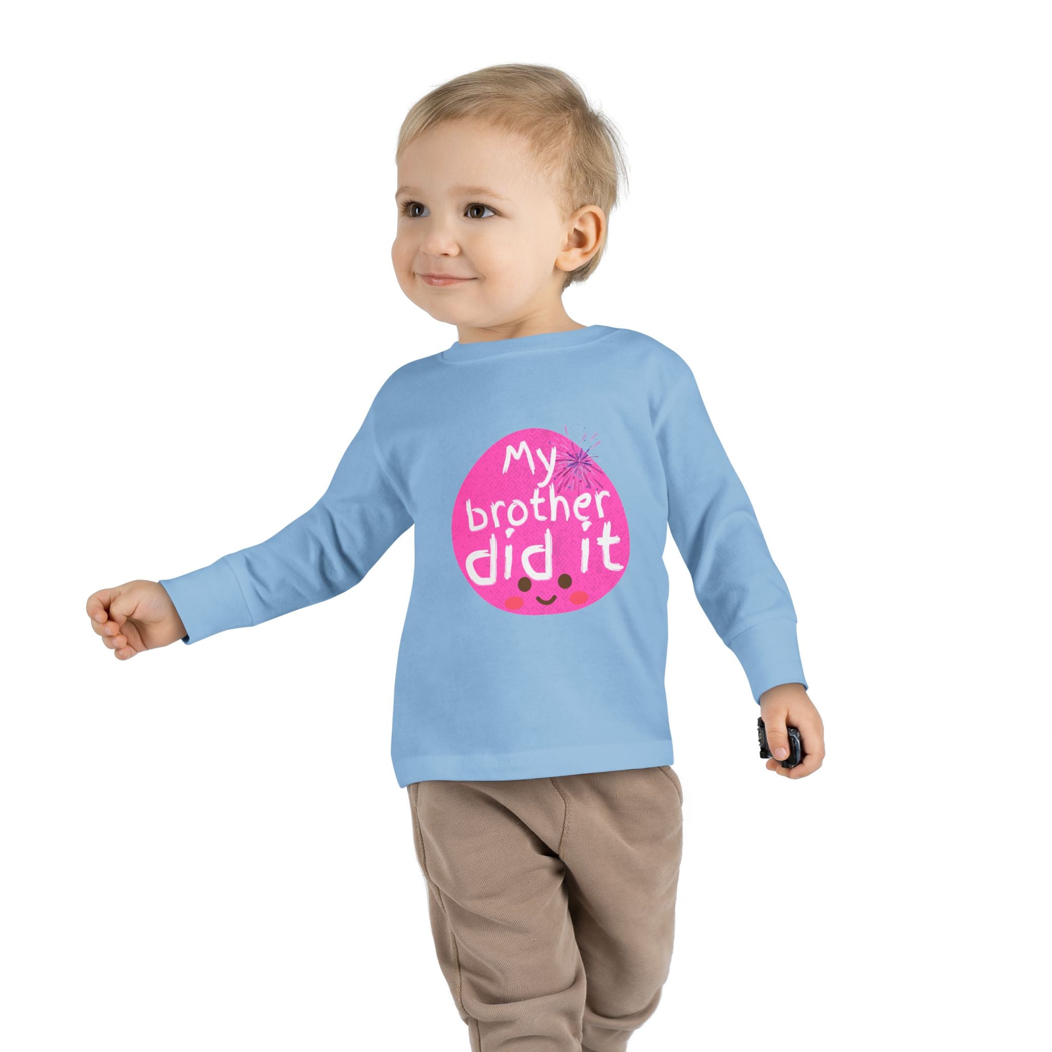 Toddler Long Sleeve Tee — "My Brother Did It" Cute Pink Kids Shirt