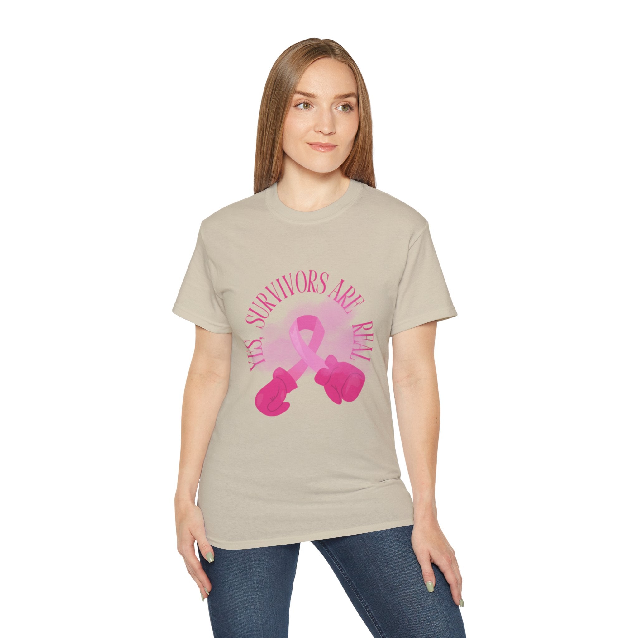 Breast Cancer Survivors Are Real T-Shirt — Pink Ribbon Boxing Gloves Tee