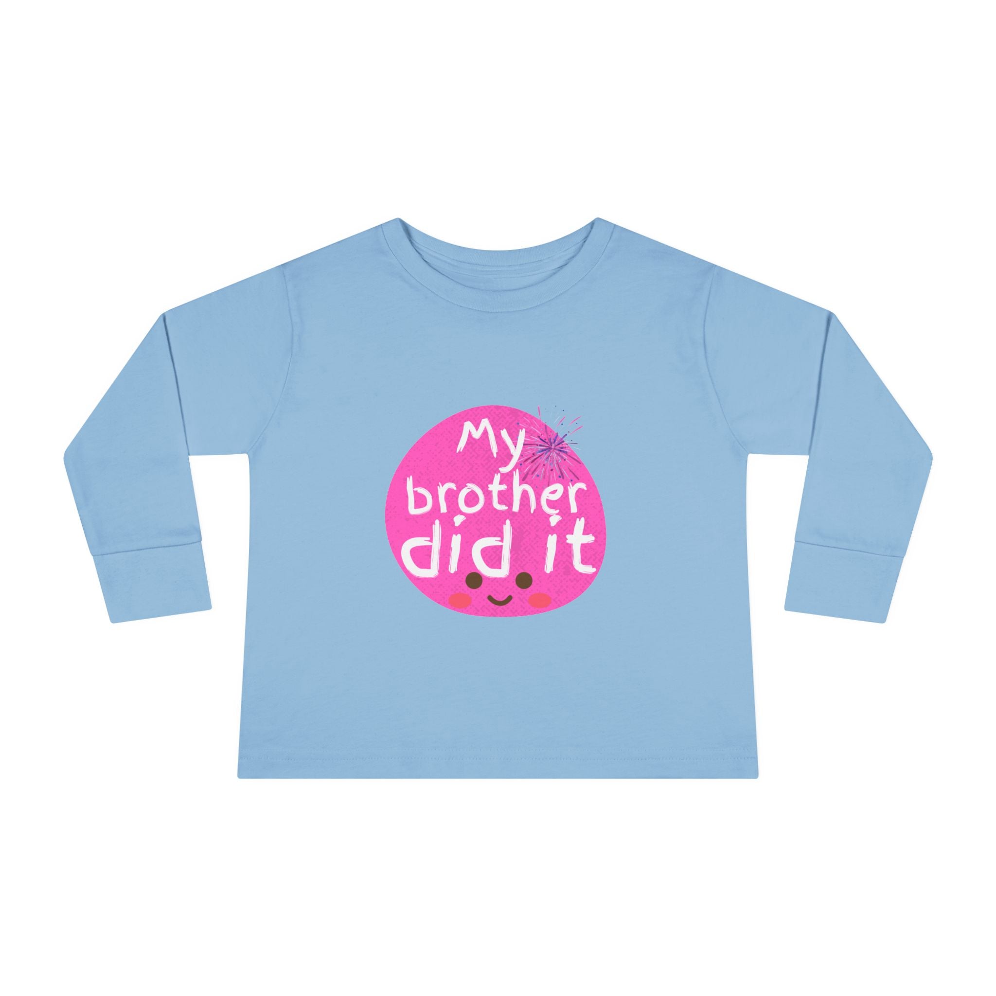 Toddler Long Sleeve Tee — "My Brother Did It" Cute Pink Kids Shirt