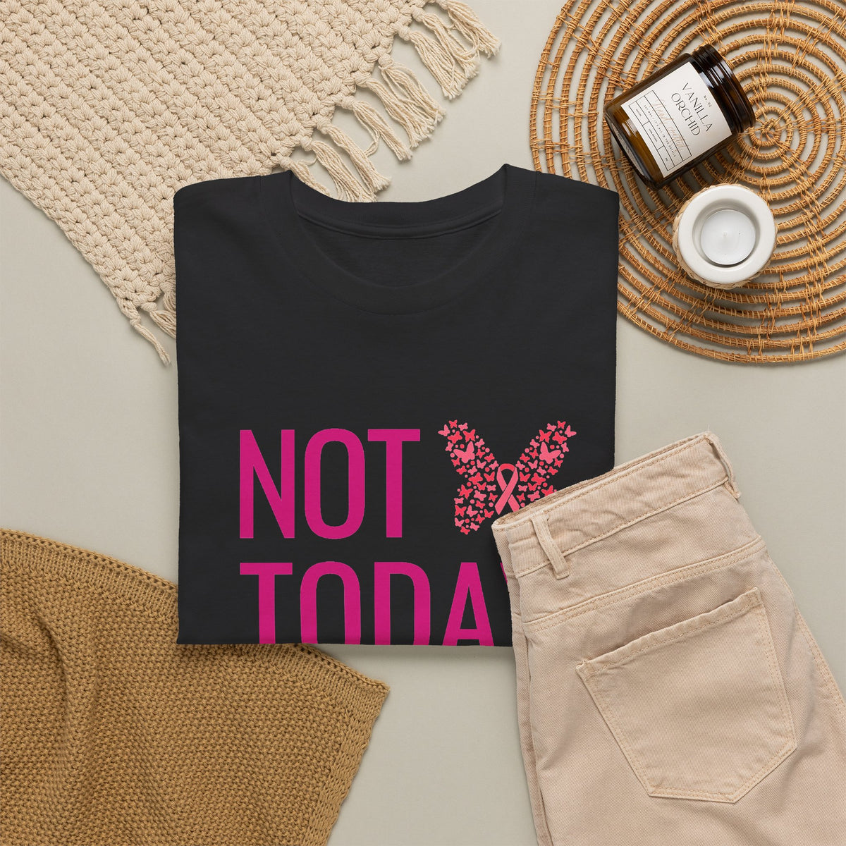 Not Today Cancer T-Shirt — Pink Butterfly Breast Cancer Awareness Tee