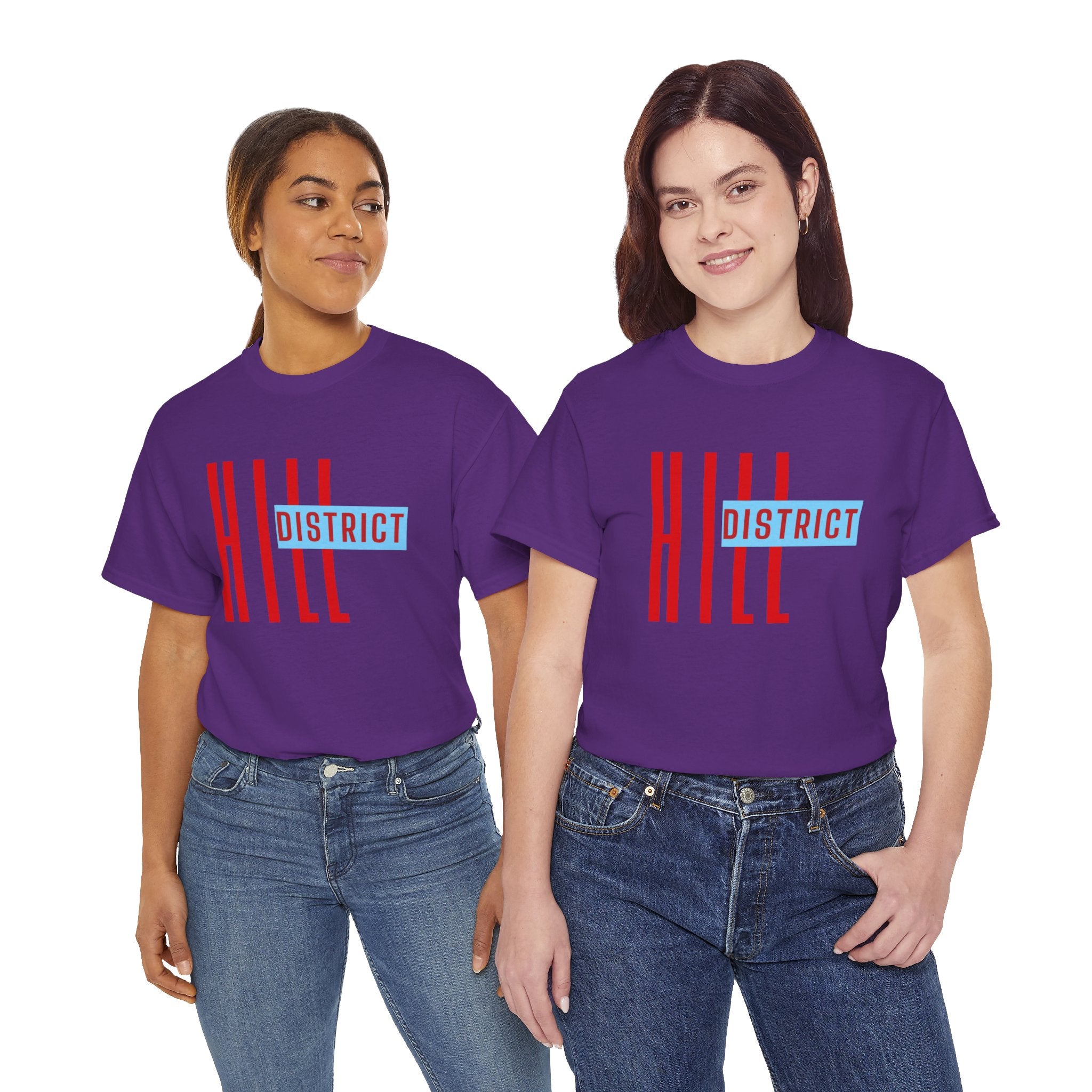 Hill District T-Shirt — Retro Red & Blue 'DISTRICT' Graphic Tee