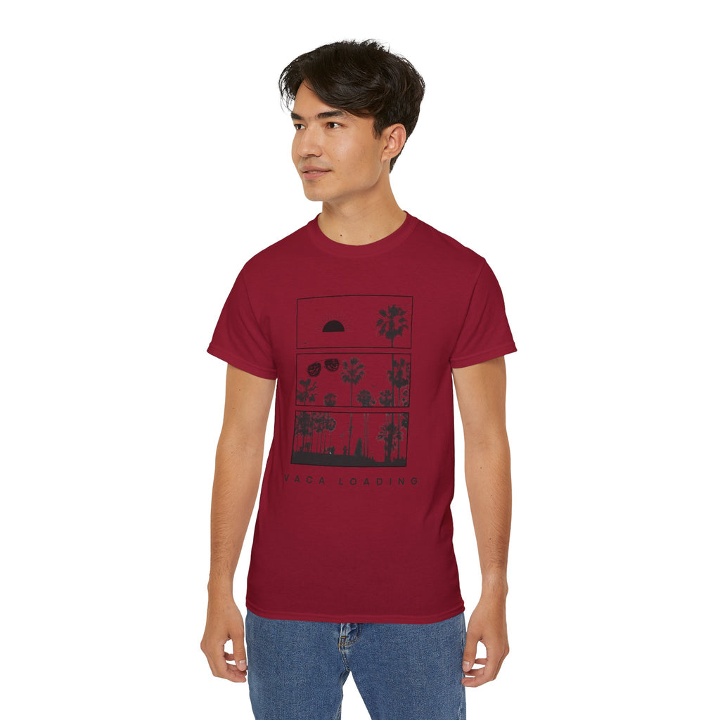 Vacation Loading T‑Shirt — Retro Palm & Sunset Graphic Tee