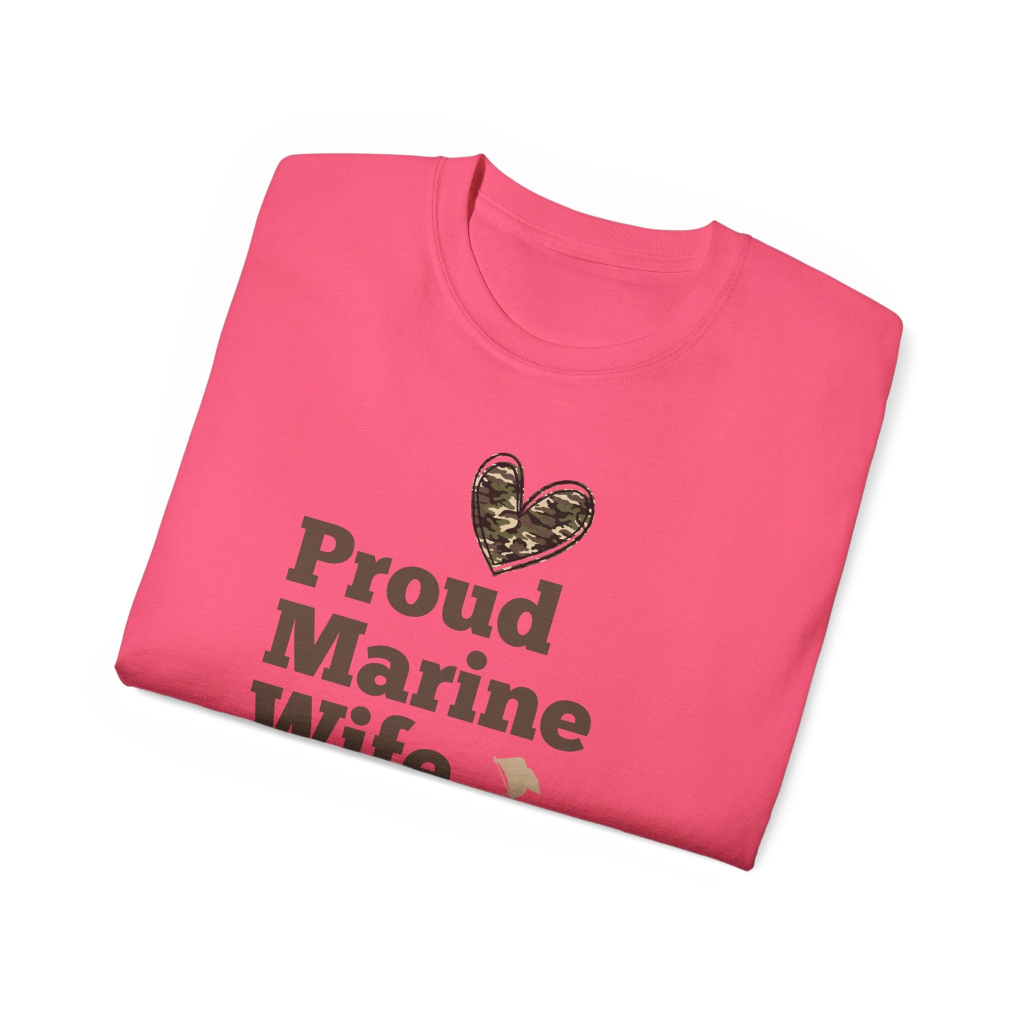 Proud Marine Wife T-Shirt — Camouflage Heart & Marine Family Tee