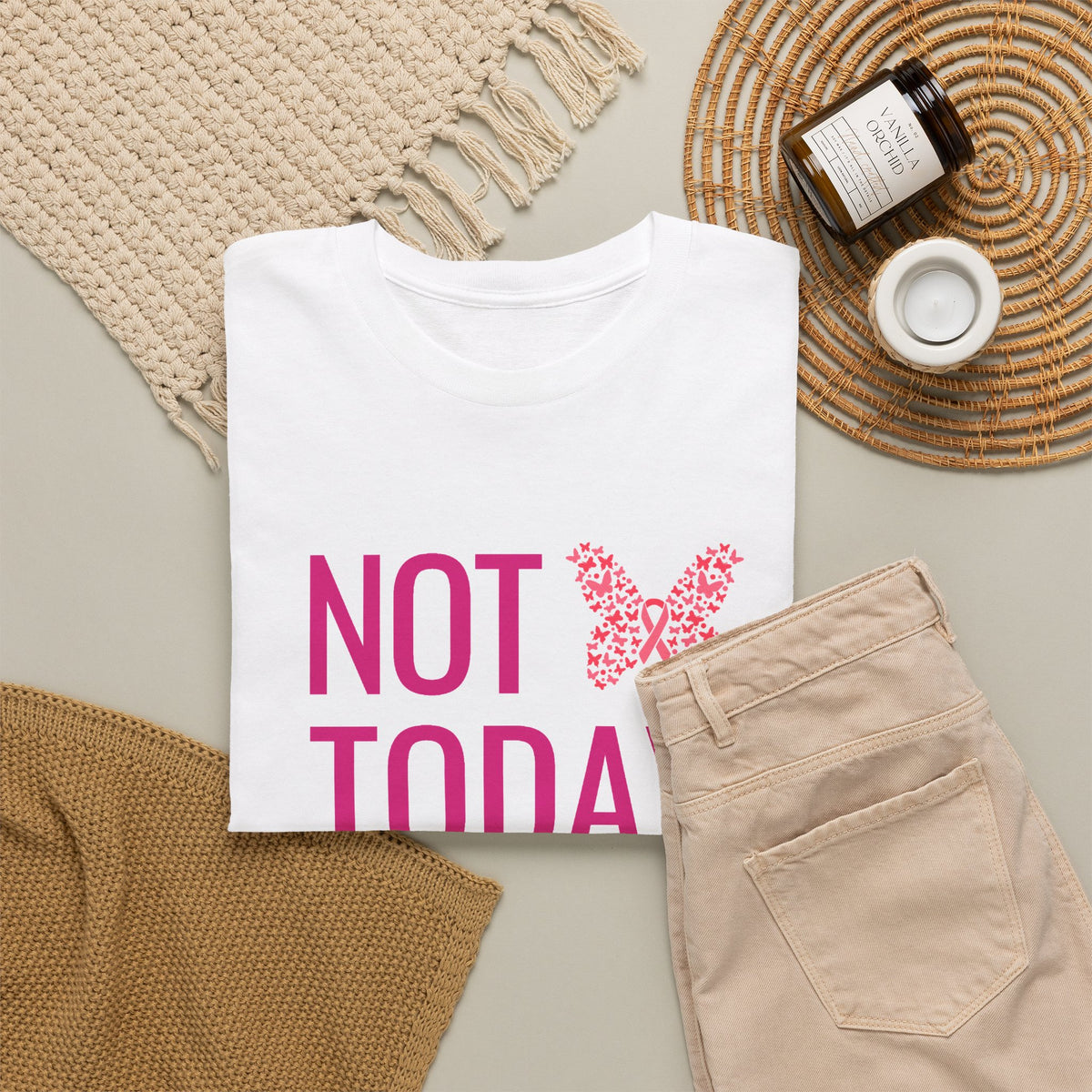 Not Today Cancer T-Shirt — Pink Butterfly Breast Cancer Awareness Tee