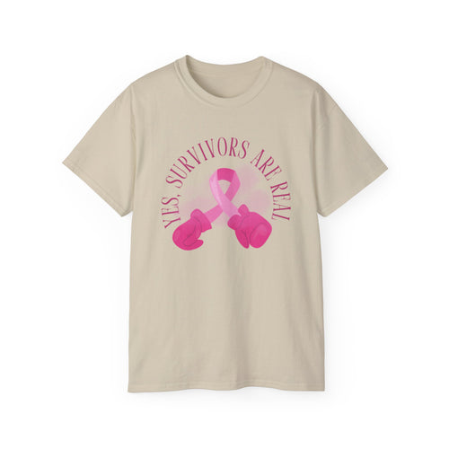 Breast Cancer Survivors Are Real T-Shirt — Pink Ribbon Boxing Gloves Tee