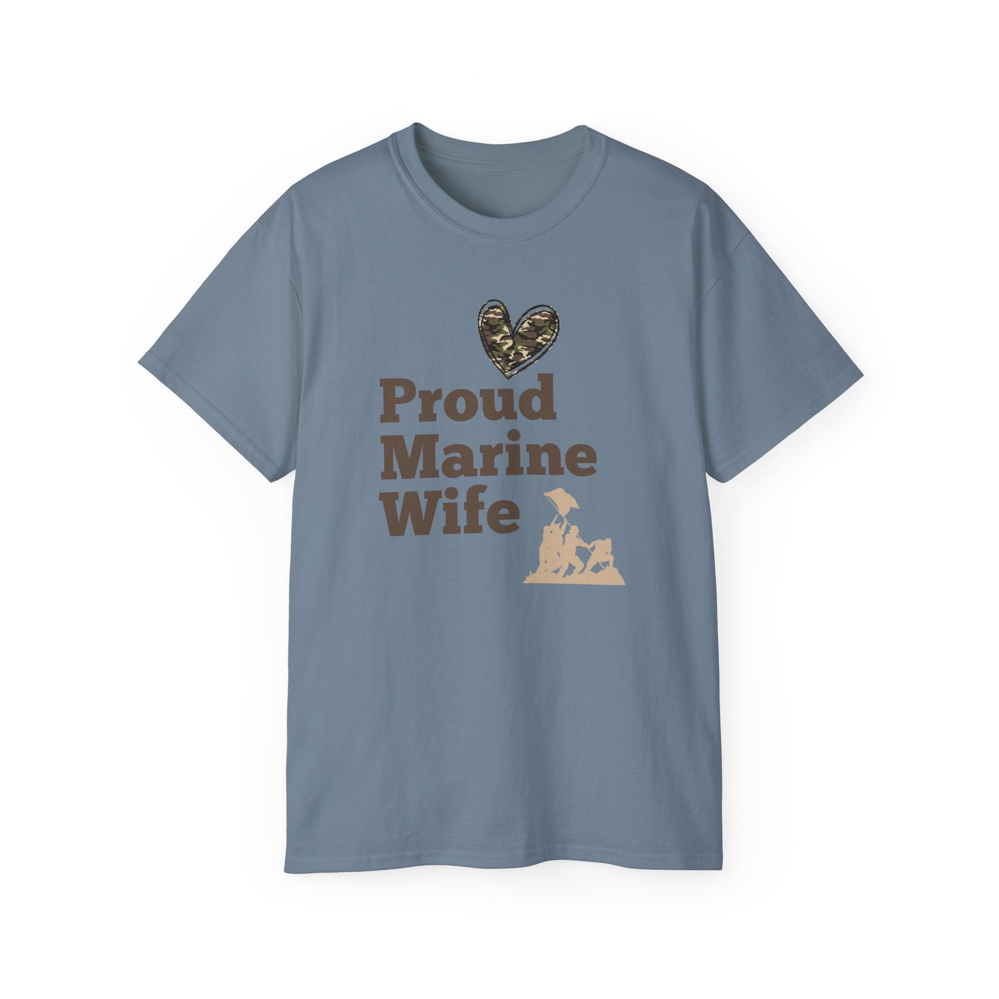 Proud Marine Wife T-Shirt — Camouflage Heart & Marine Family Tee