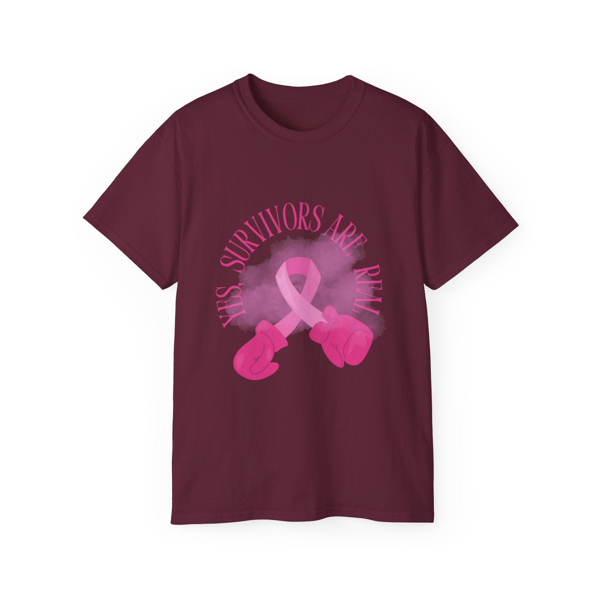 Breast Cancer Survivors Are Real T-Shirt — Pink Ribbon Boxing Gloves Tee