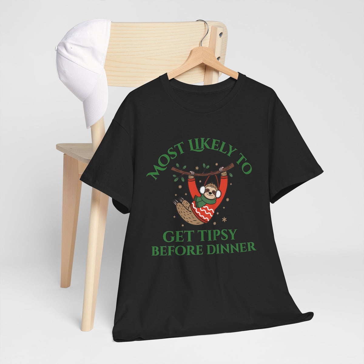 Most Likely to Get Tipsy Before Dinner Christmas Sloth T-Shirt