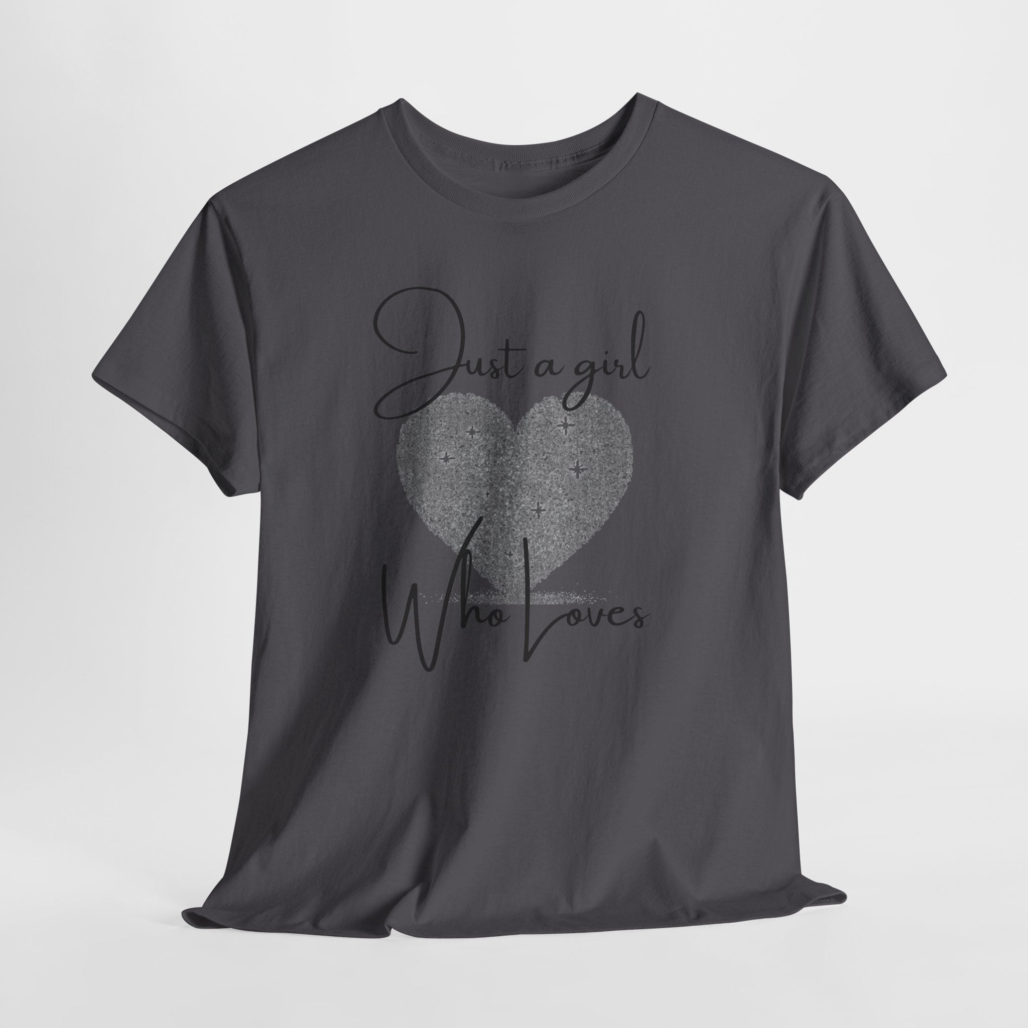 Glitter Heart Tee — "Just a girl who loves" Graphic T-Shirt
