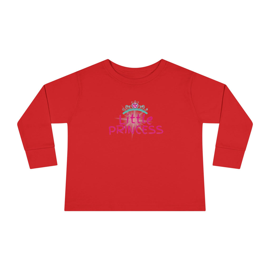 Little Princess Toddler Long Sleeve Tee – Pink Tiara & Heart Graphic