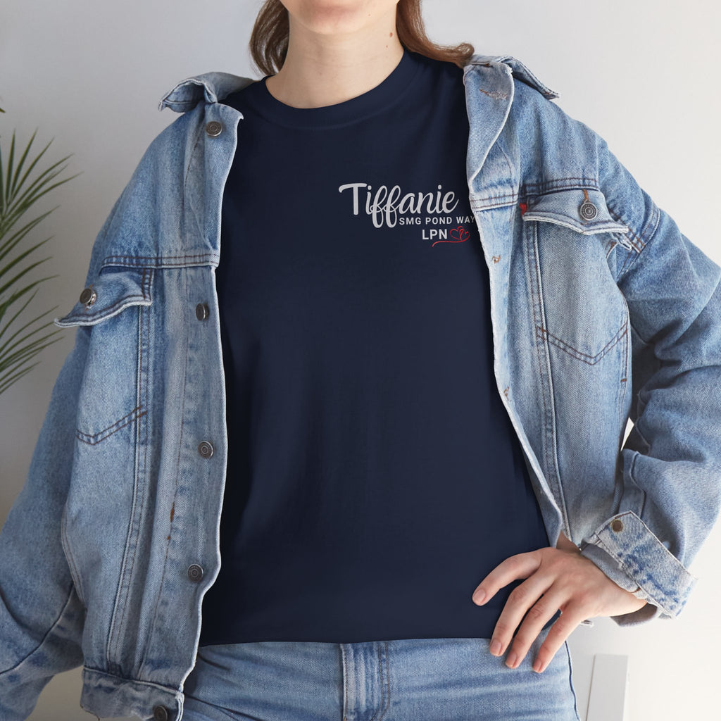 "Tiffanie" Minimal Script with Heart Chest Logo T-Shirt