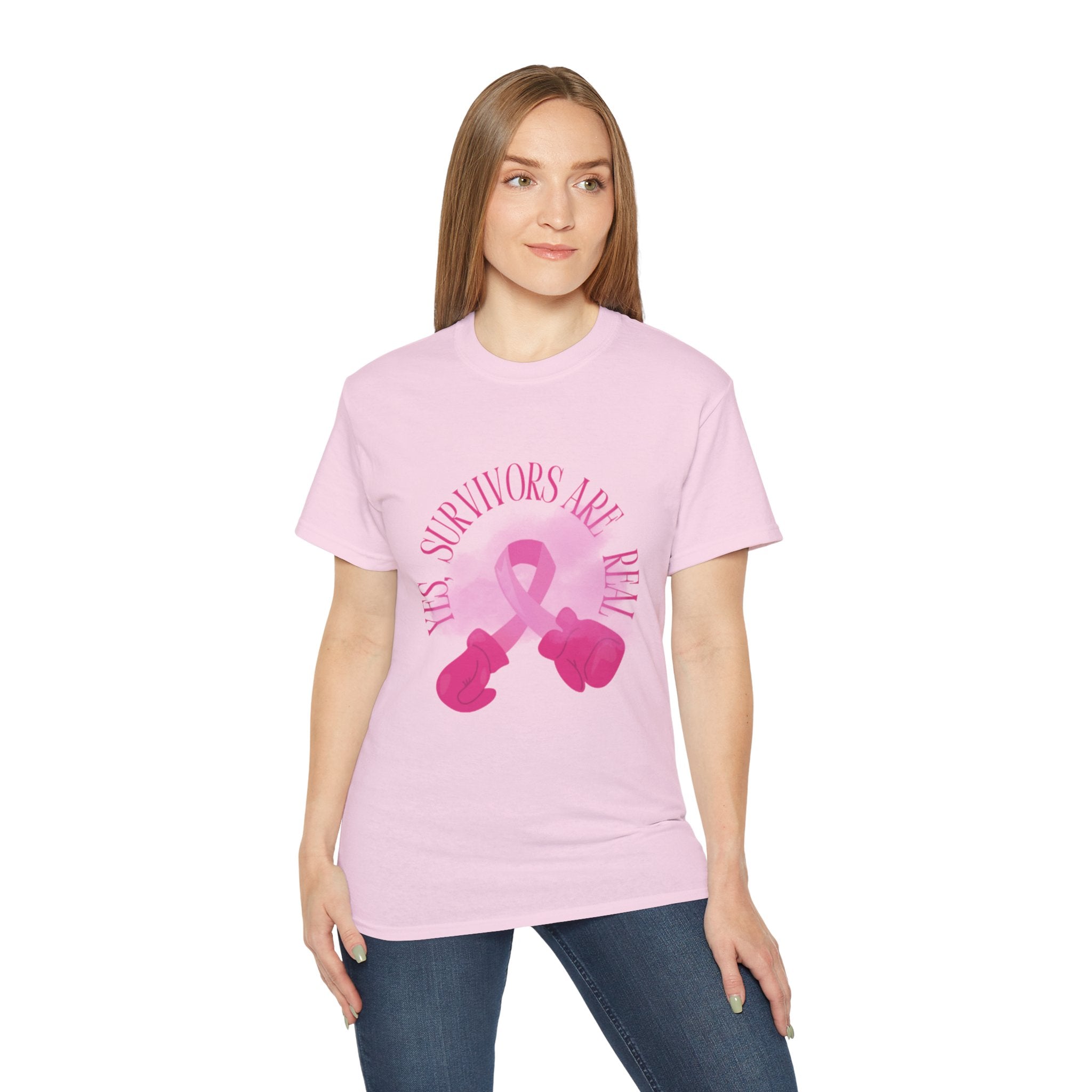 Breast Cancer Survivors Are Real T-Shirt — Pink Ribbon Boxing Gloves Tee