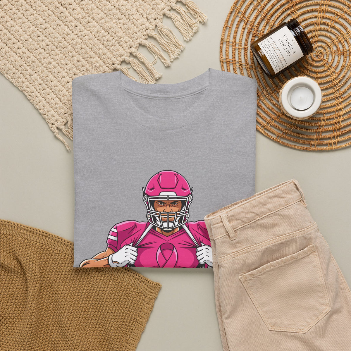 Football Player Revealing Pink Ribbon Tee — Breast Cancer Awareness Sports Shirt