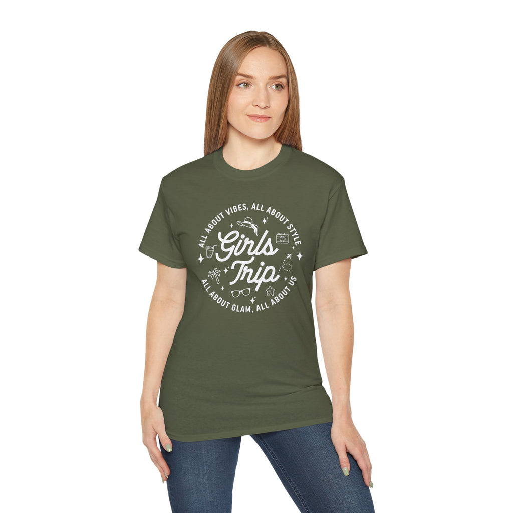 Girls Trip T-Shirt — 'All About Vibes, All About Style' Graphic Tee for Bachelorette & Vacation