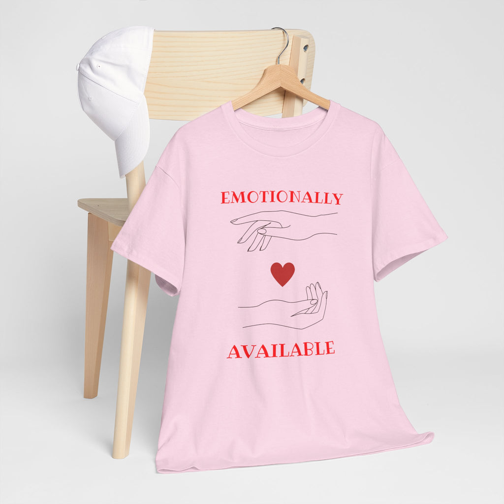 T-Shirt — "Emotionally Available" Minimal Heart Line Art Tee