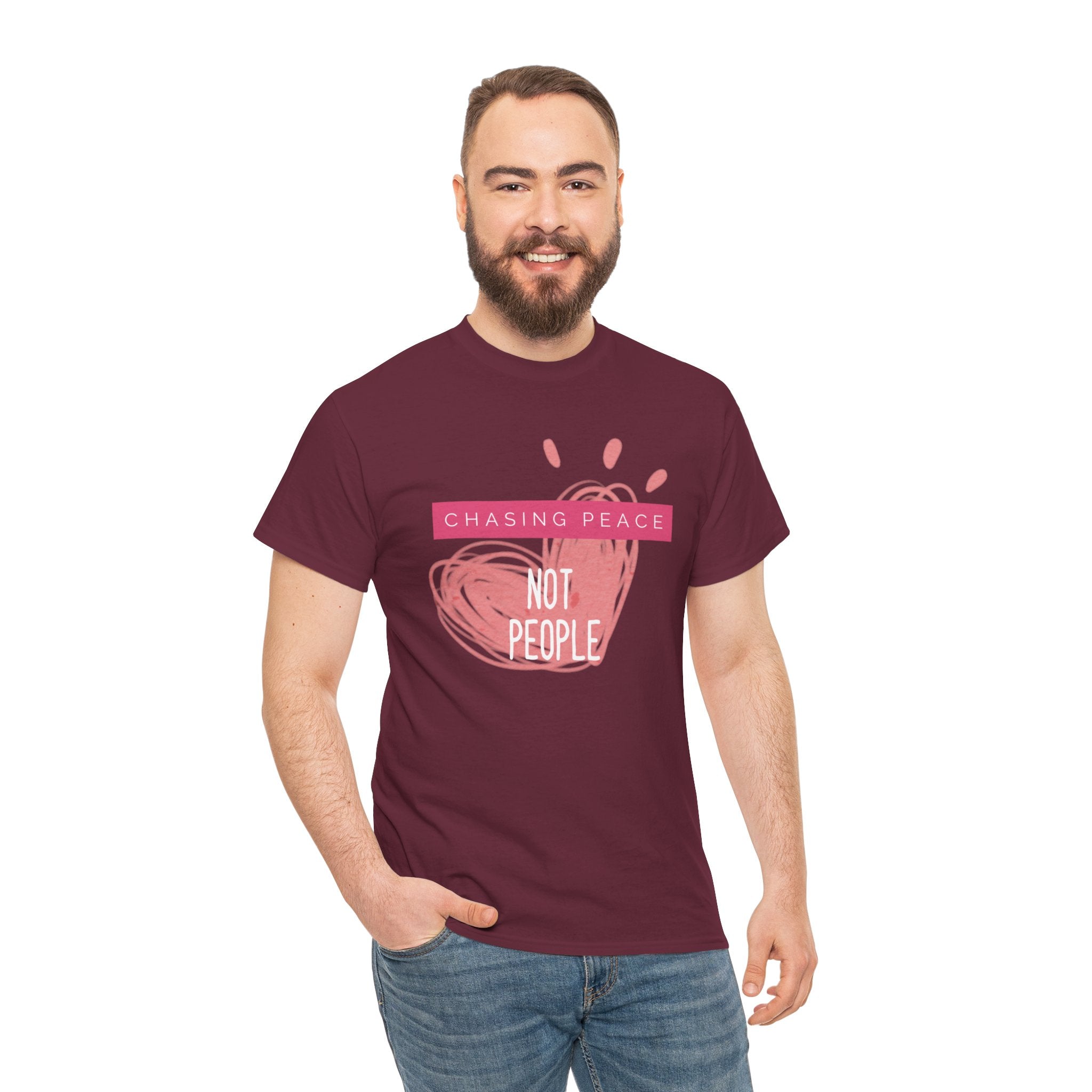 Chasing Peace Not People Tee — Pink Graphic Mental Health Awareness T‑Shirt