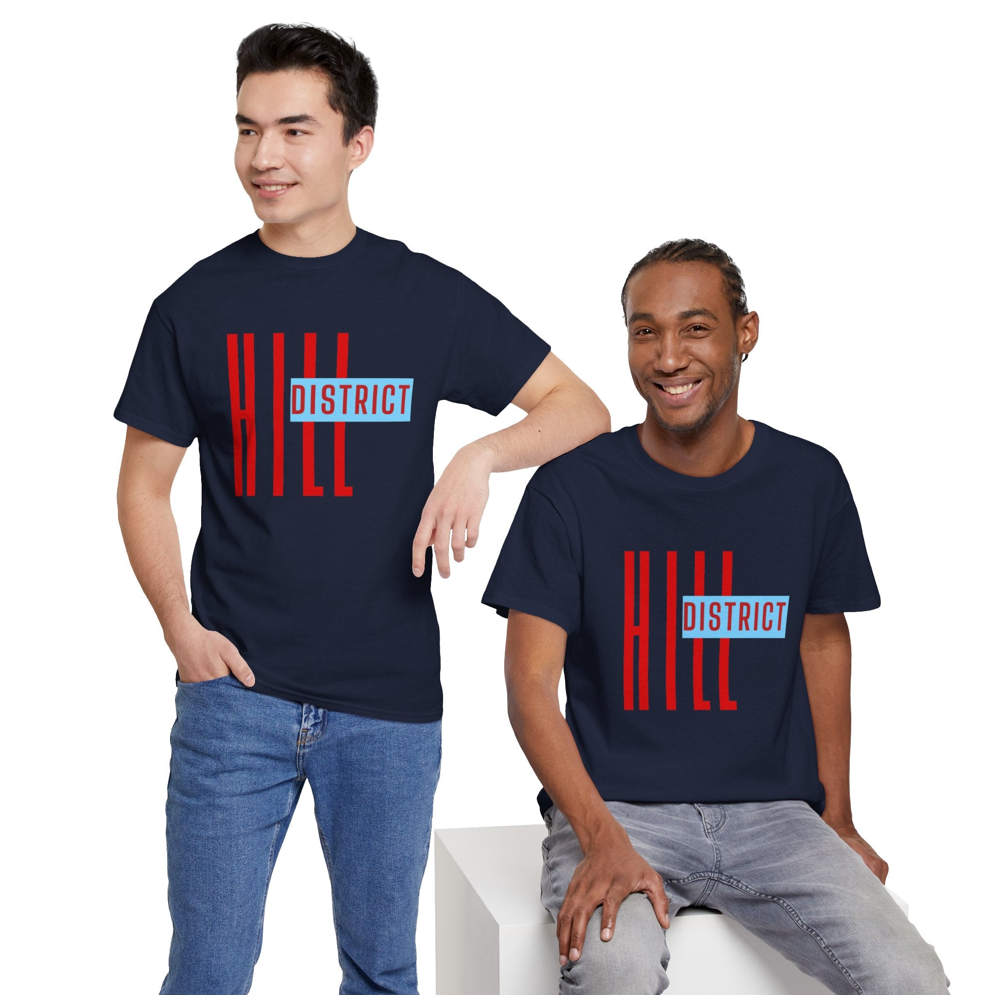 Hill District T-Shirt — Retro Red & Blue 'DISTRICT' Graphic Tee