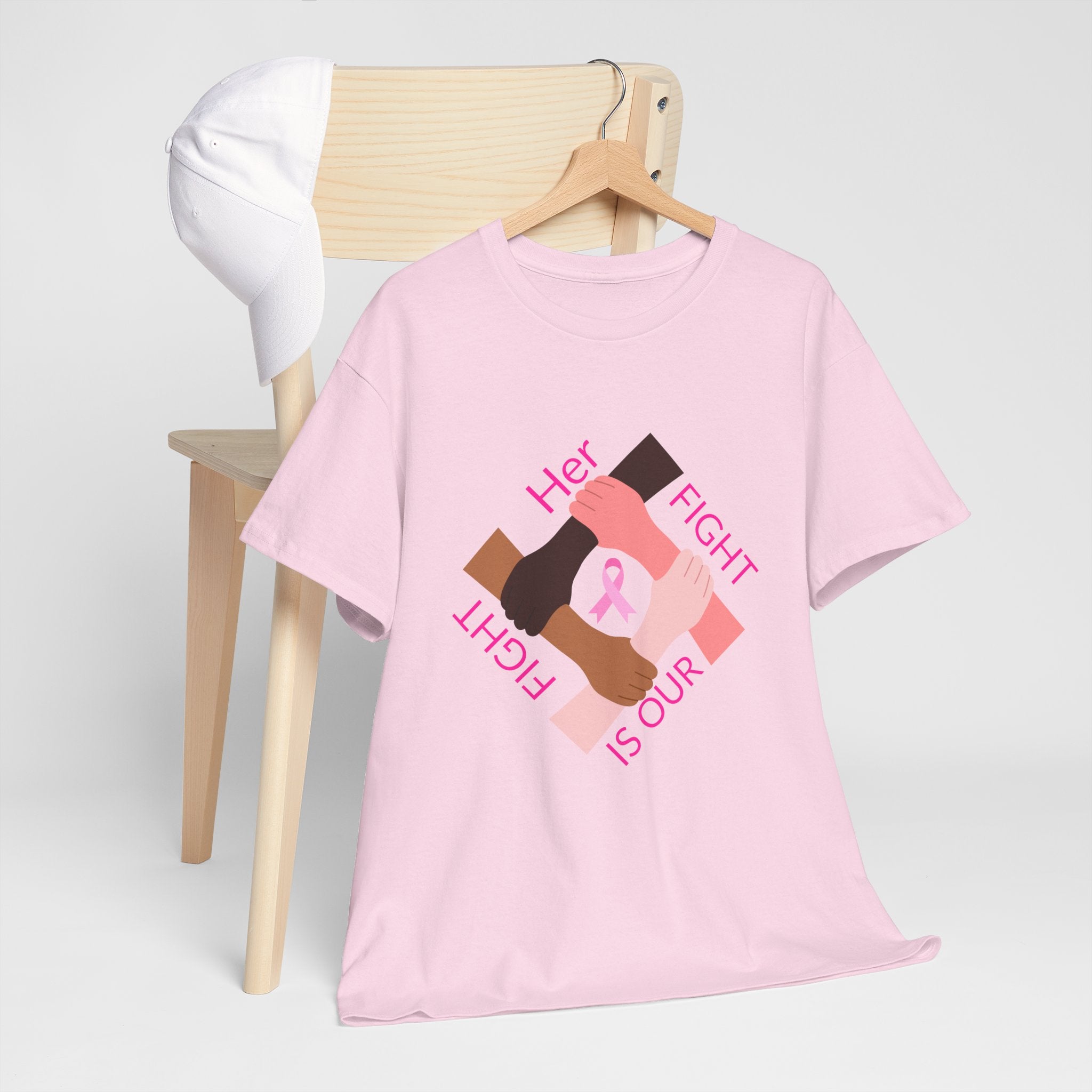 Breast Cancer Awareness Tee — “Our Fight Is Her Fight” Pink Ribbon Support Shirt