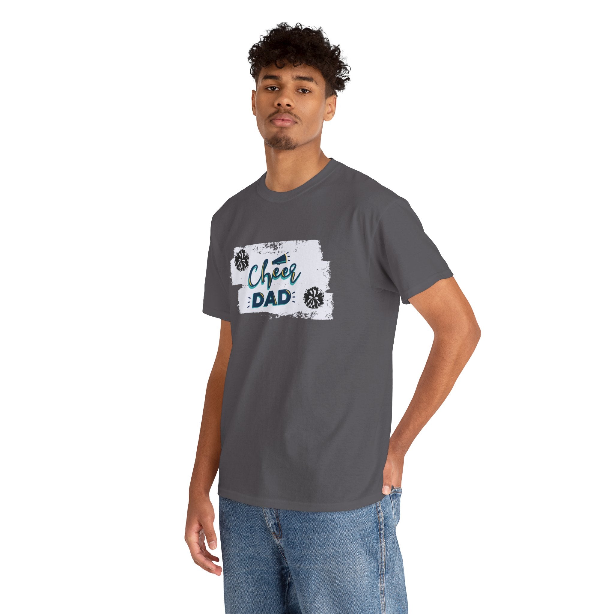 Cheer Dad T-Shirt — Cheerleading Dad Tee with Pom-Poms, Father's Day Gift