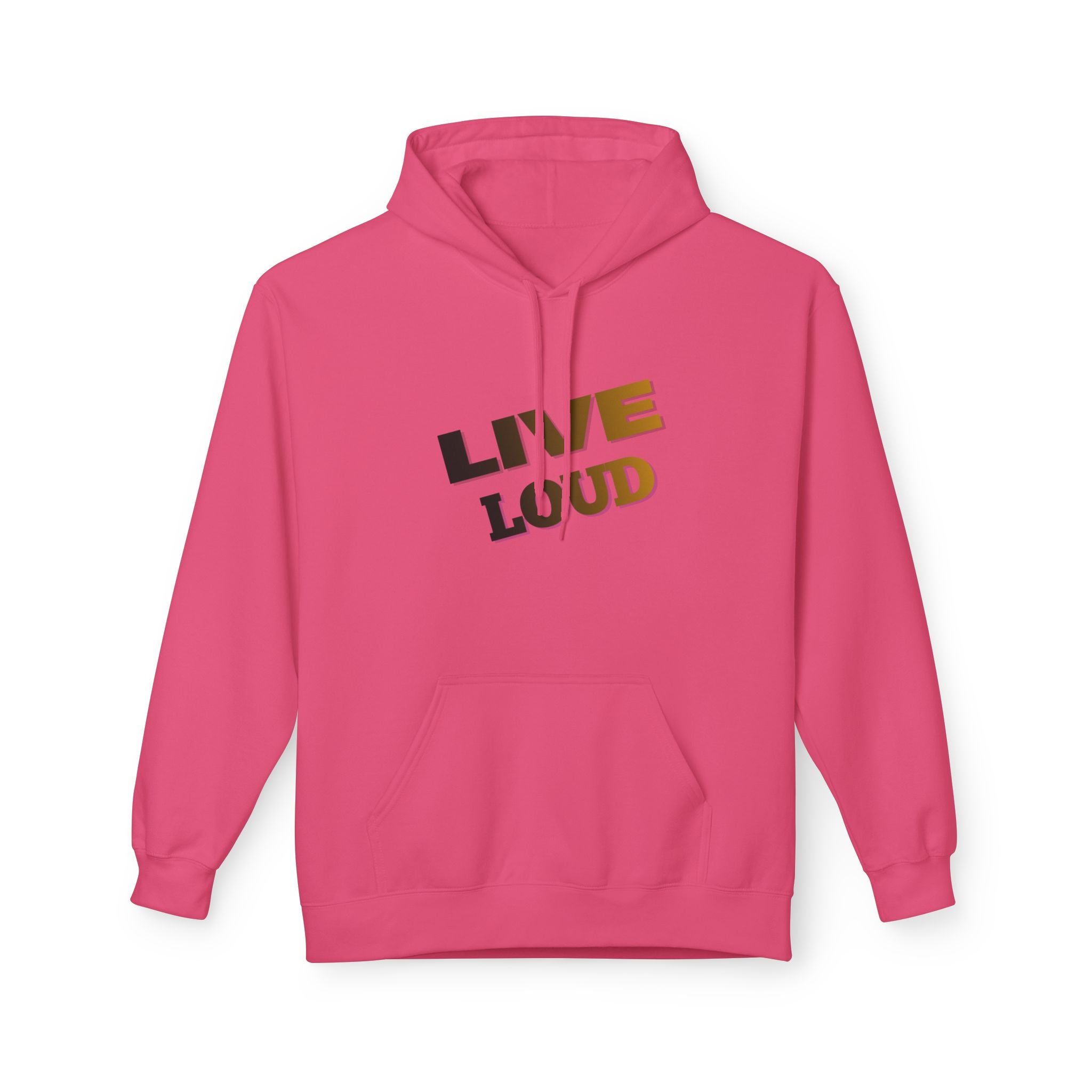Live Loud Hoodie — Bold Diagonal Text Graphic Pullover